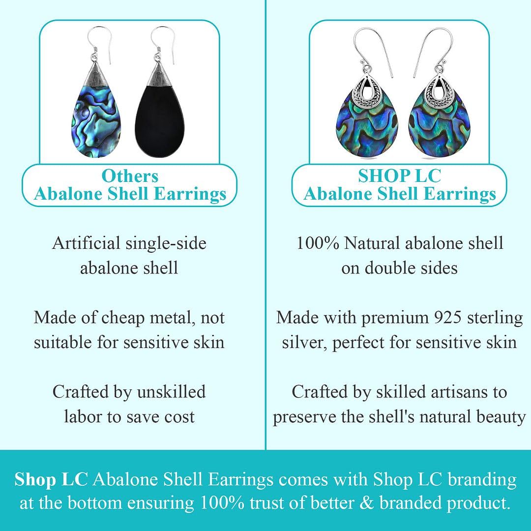 Abalone Shell Dangle Earrings for Women Sterling Silver 925 - Unique Vintage Beach Boho Earrings - Costume Jewelry Anniversary Birthday Christmas Gifts for Womens - Image 4