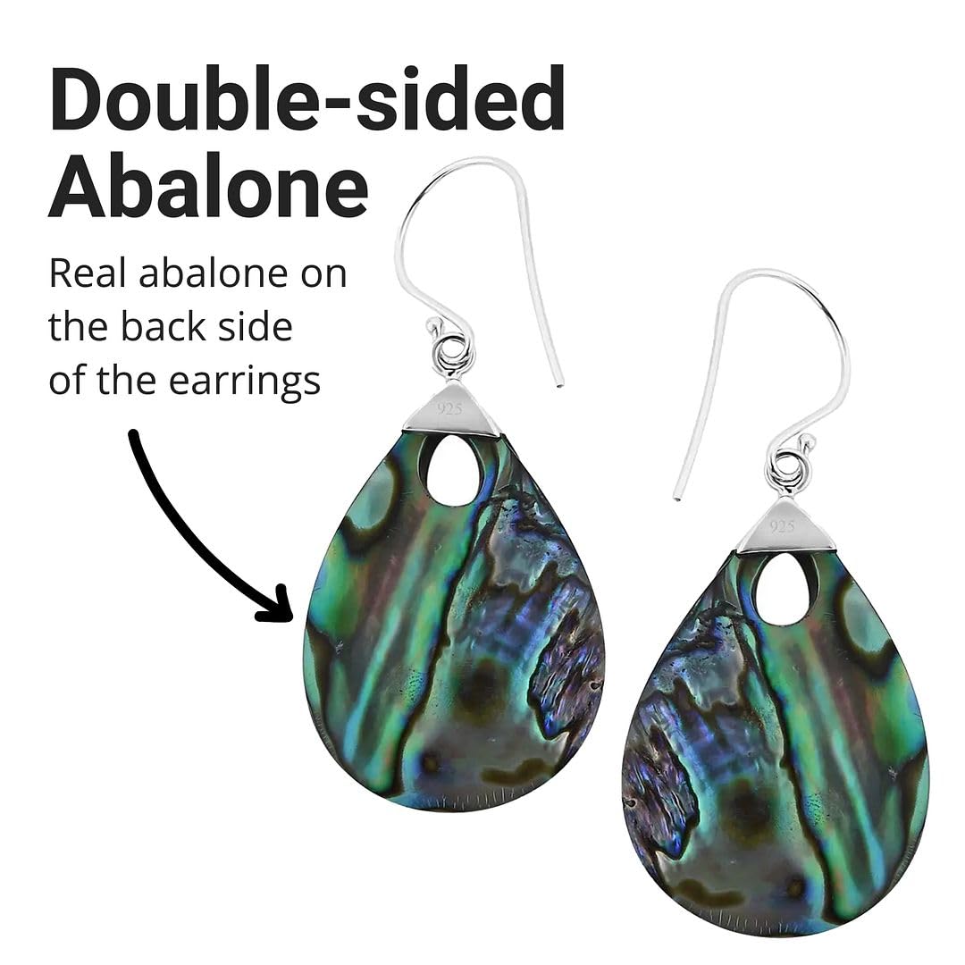 Abalone Shell Dangle Earrings for Women Sterling Silver 925 - Unique Vintage Beach Boho Earrings - Costume Jewelry Anniversary Birthday Christmas Gifts for Womens - Image 5