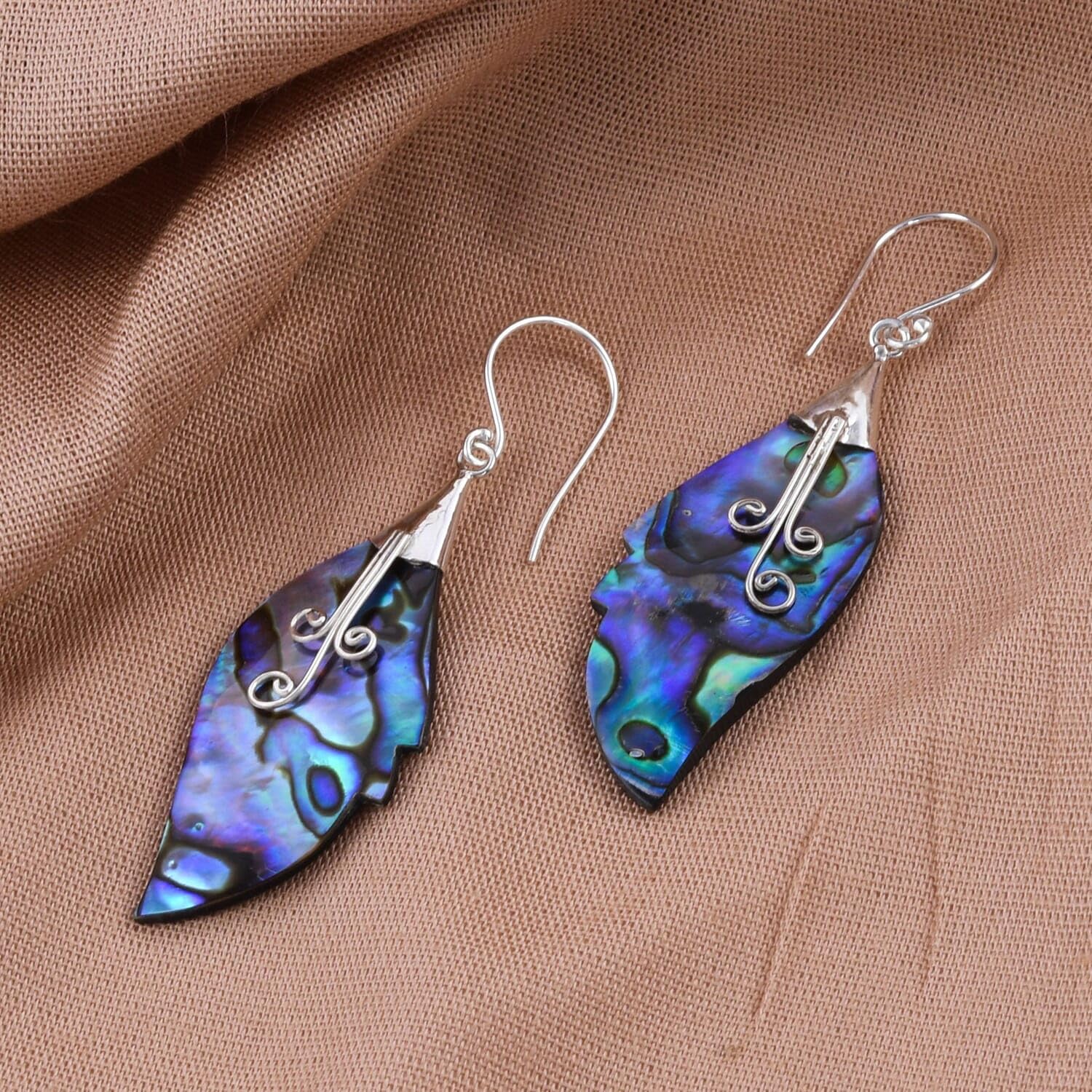 Abalone Shell Peacock Earrings Women's in 925 Sterling Silver - Beach Boho Unique Costume Jewelry Anniversary Birthday Christmas Gifts - Image 2