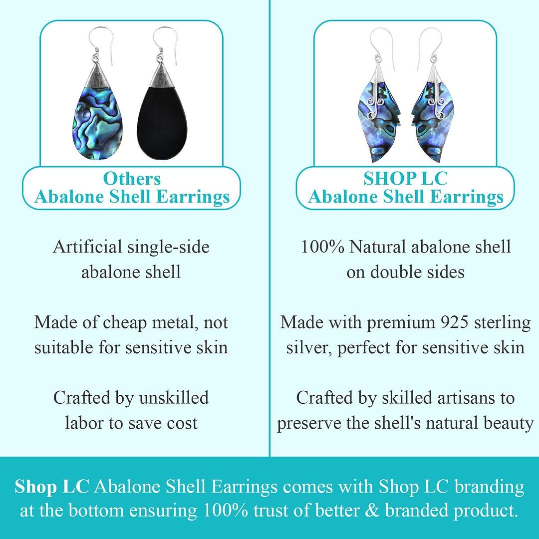 Abalone Shell Peacock Earrings Women's in 925 Sterling Silver - Beach Boho Unique Costume Jewelry Anniversary Birthday Christmas Gifts - Image 4