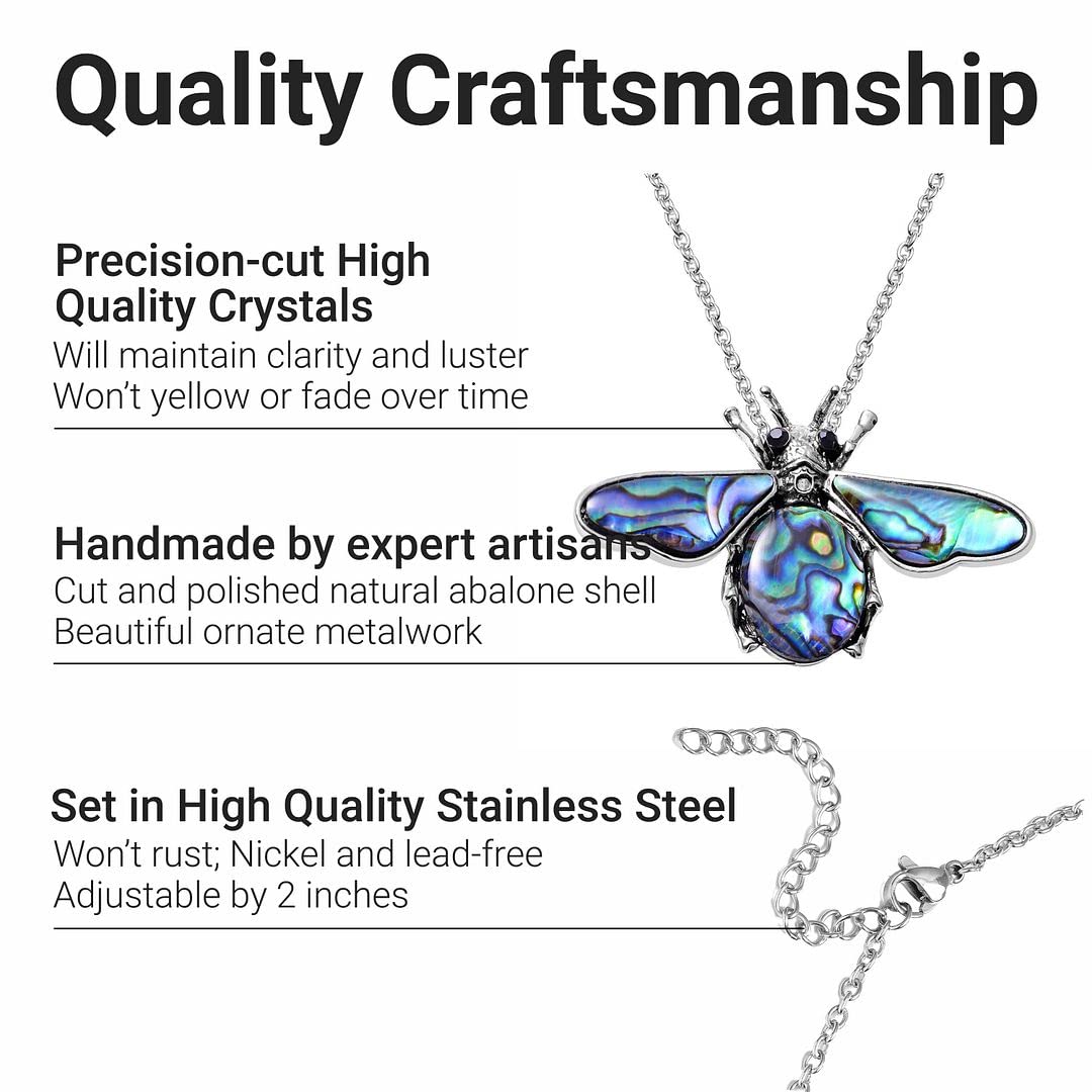 Abalone Shell Pendant in Stainless Steel - Genuine Handmade Abalone Boho Jewelry - Natural Bee, Butterfly, Dragonfly & Seahorse Abalone Bali Pendants for Necklaces - 20" - 22" Christmas Gifts - Image 3