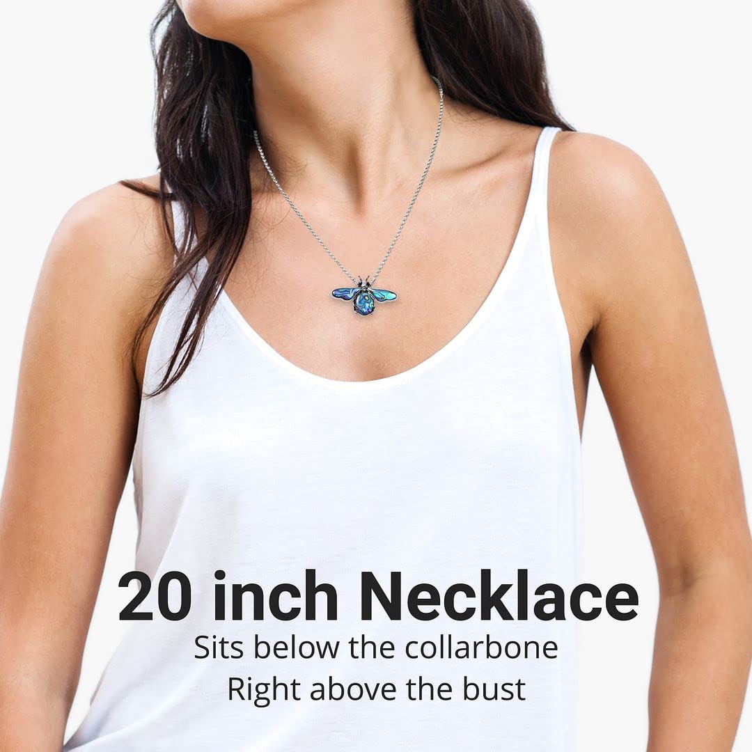 Abalone Shell Pendant in Stainless Steel - Genuine Handmade Abalone Boho Jewelry - Natural Bee, Butterfly, Dragonfly & Seahorse Abalone Bali Pendants for Necklaces - 20" - 22" Christmas Gifts - Image 4