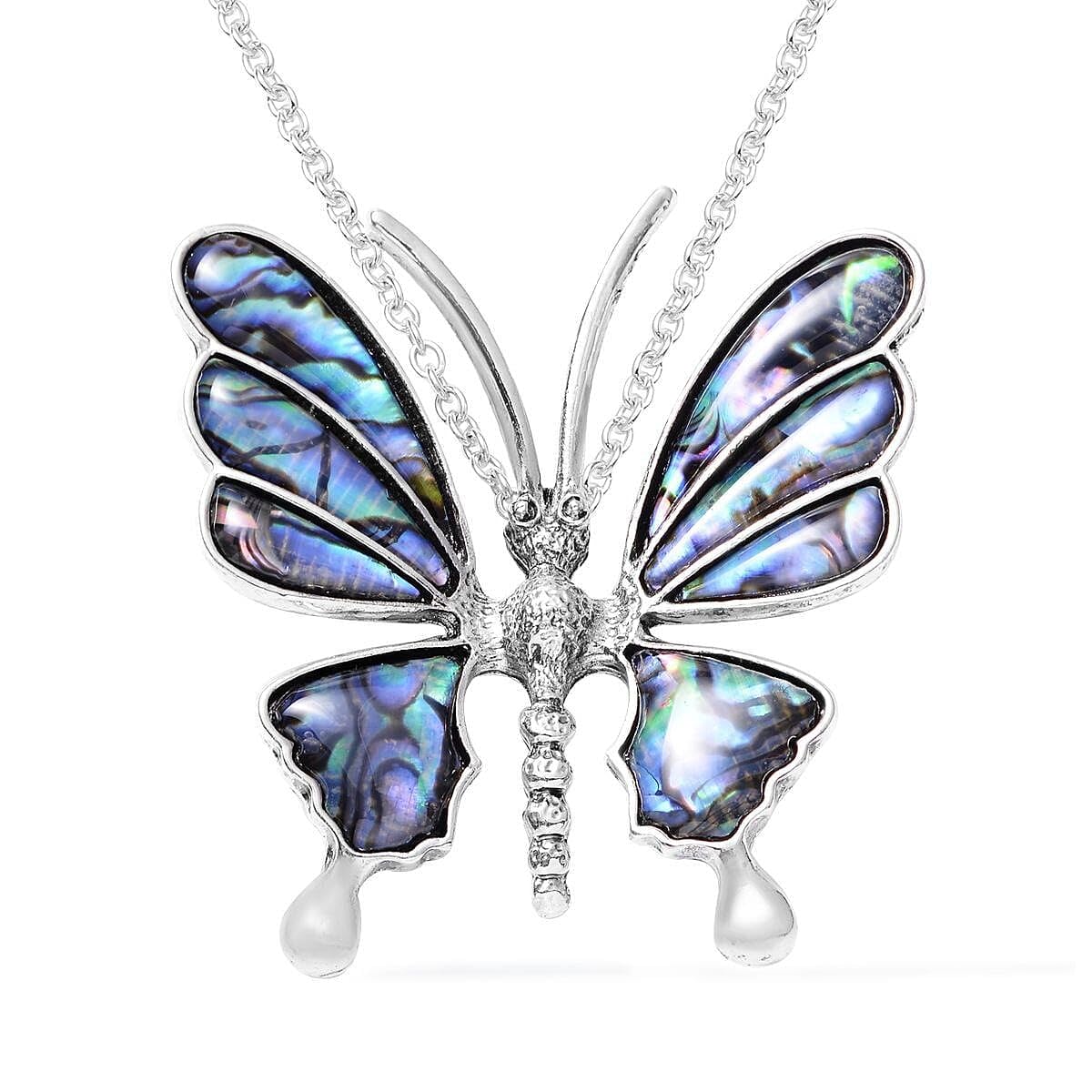 Abalone Shell Pendant in Stainless Steel - Genuine Handmade Abalone Boho Jewelry - Natural Bee, Butterfly, Dragonfly & Seahorse Abalone Bali Pendants for Necklaces - 20" - 22" Christmas Gifts