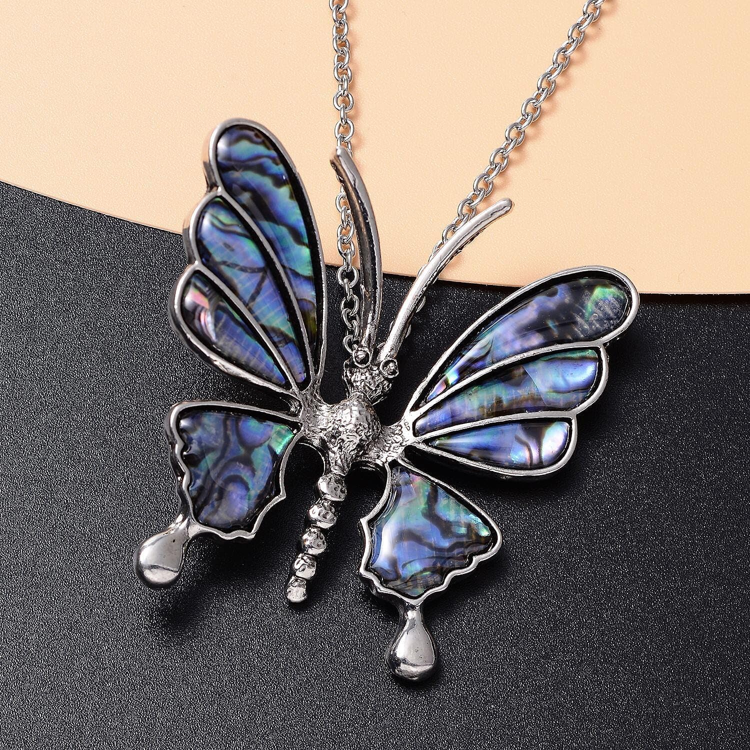 Abalone Shell Pendant in Stainless Steel - Genuine Handmade Abalone Boho Jewelry - Natural Bee, Butterfly, Dragonfly & Seahorse Abalone Bali Pendants for Necklaces - 20" - 22" Christmas Gifts - Image 2