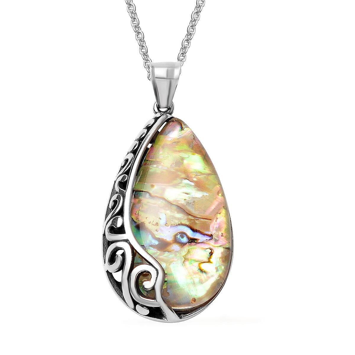 Abalone Shell Pendant Necklace for Women with Black Oxidized Stainless Steel Chain 20" - Abalone Boho Beachy Costume Jewelry for Women - Engagement Anniversary Wedding Birthday Christmas Gifts