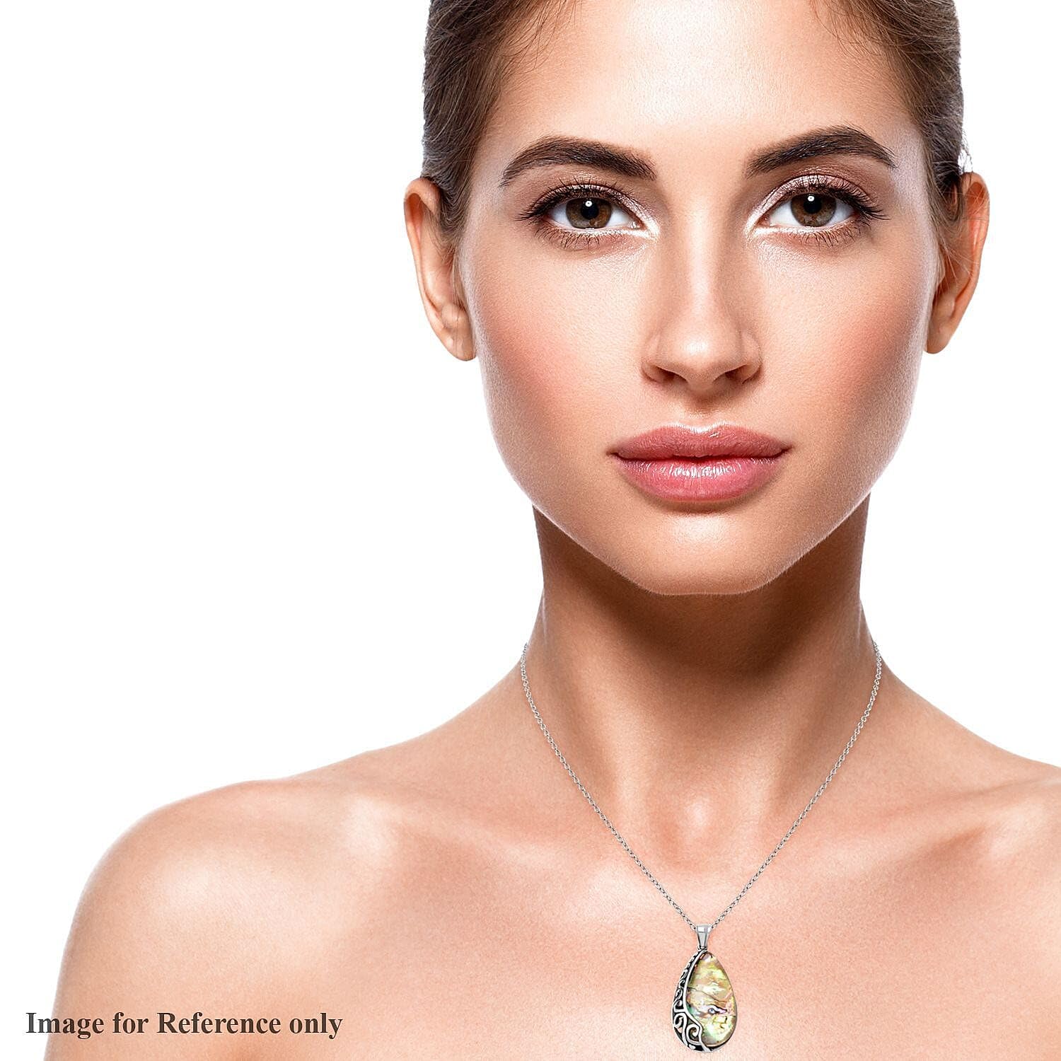 Abalone Shell Pendant Necklace for Women with Black Oxidized Stainless Steel Chain 20" - Abalone Boho Beachy Costume Jewelry for Women - Engagement Anniversary Wedding Birthday Christmas Gifts - Image 3