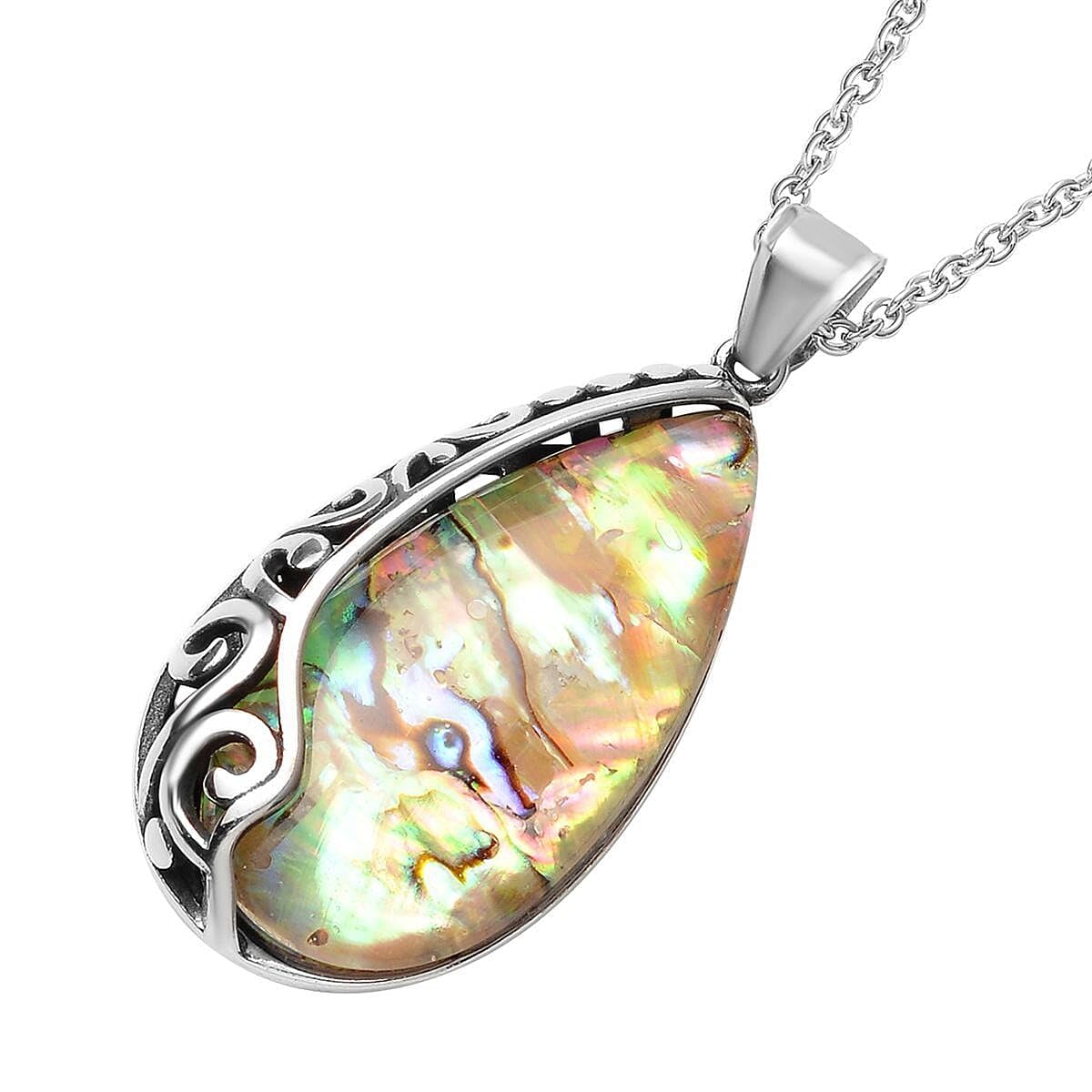 Abalone Shell Pendant Necklace for Women with Black Oxidized Stainless Steel Chain 20" - Abalone Boho Beachy Costume Jewelry for Women - Engagement Anniversary Wedding Birthday Christmas Gifts - Image 4