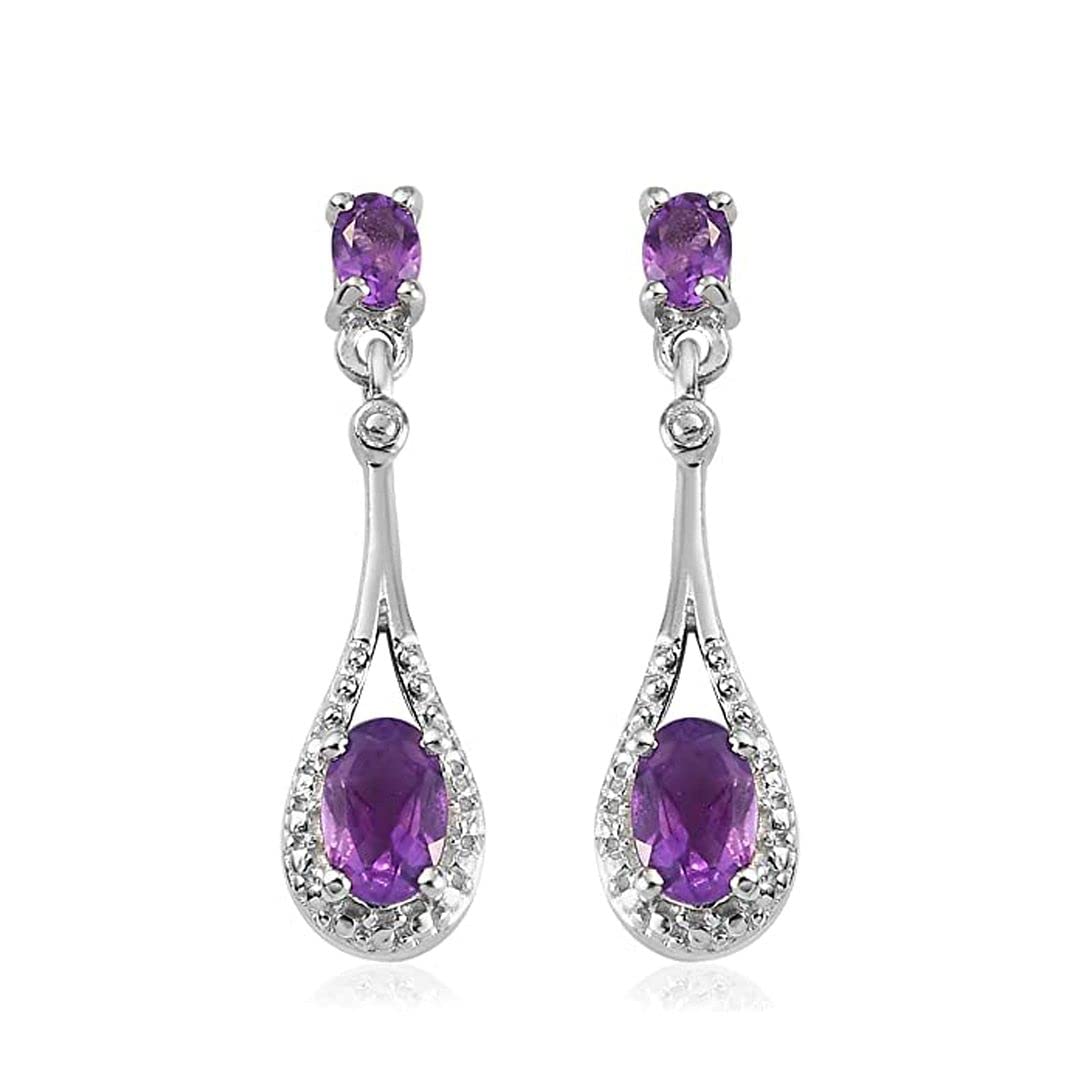 Amethyst Earrings - Platinum Plated Dangle Earrings for Women - February Birthstone Drop Costume Jewelry for Women Birthday Christmas Gifts