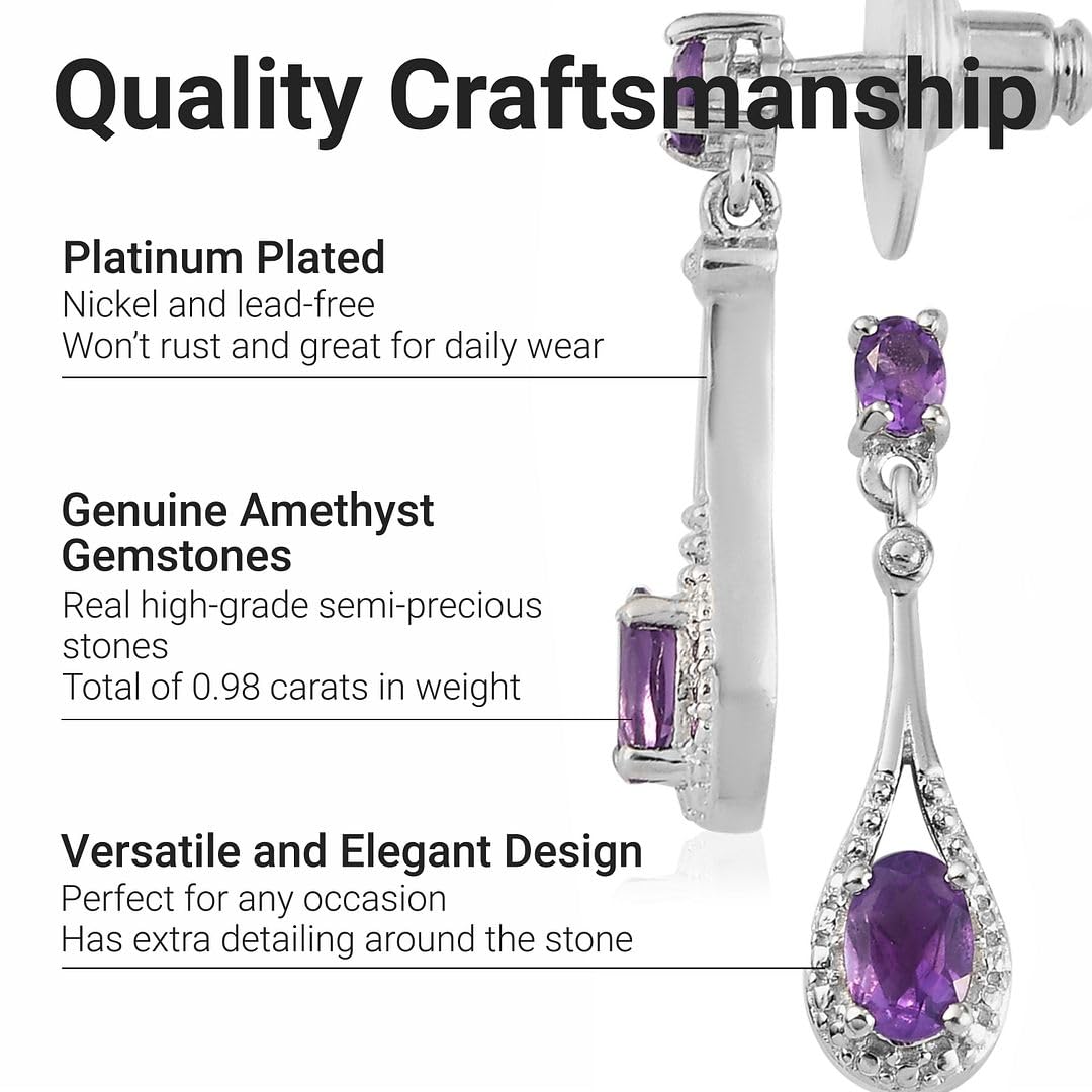 Amethyst Earrings - Platinum Plated Dangle Earrings for Women - February Birthstone Drop Costume Jewelry for Women Birthday Christmas Gifts - Image 3