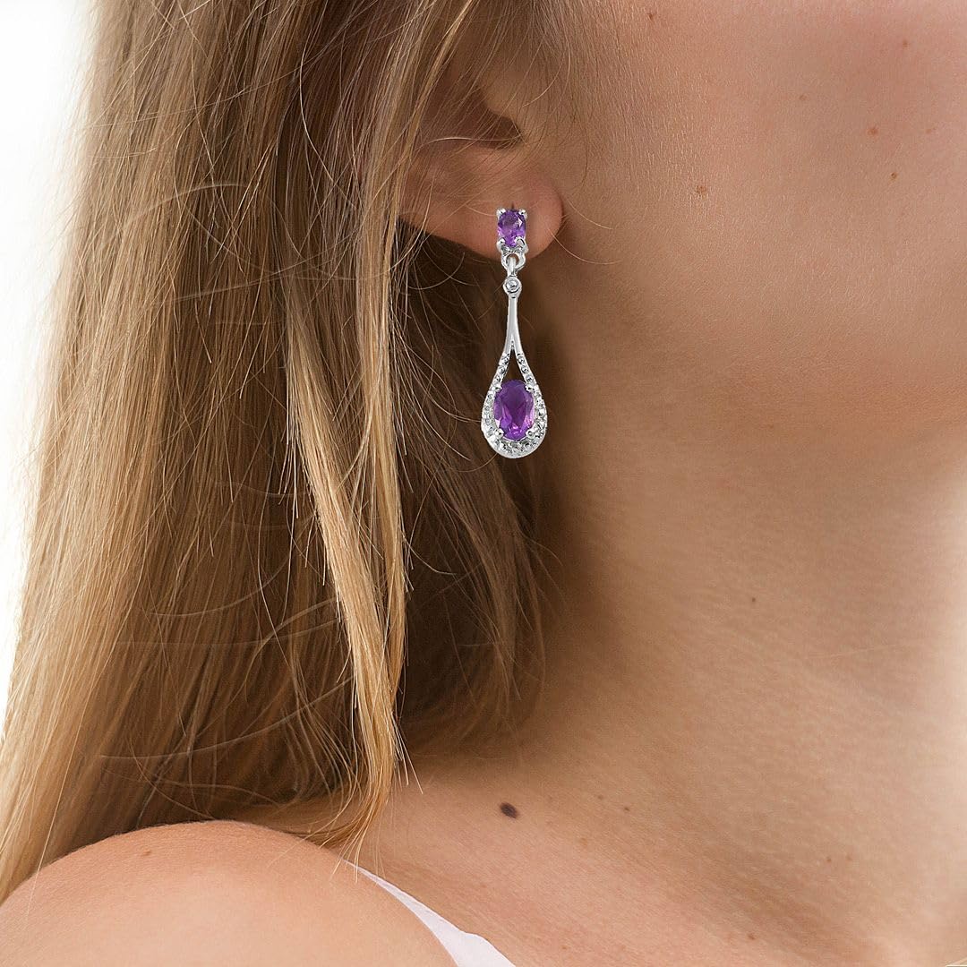 Amethyst Earrings - Platinum Plated Dangle Earrings for Women - February Birthstone Drop Costume Jewelry for Women Birthday Christmas Gifts - Image 4