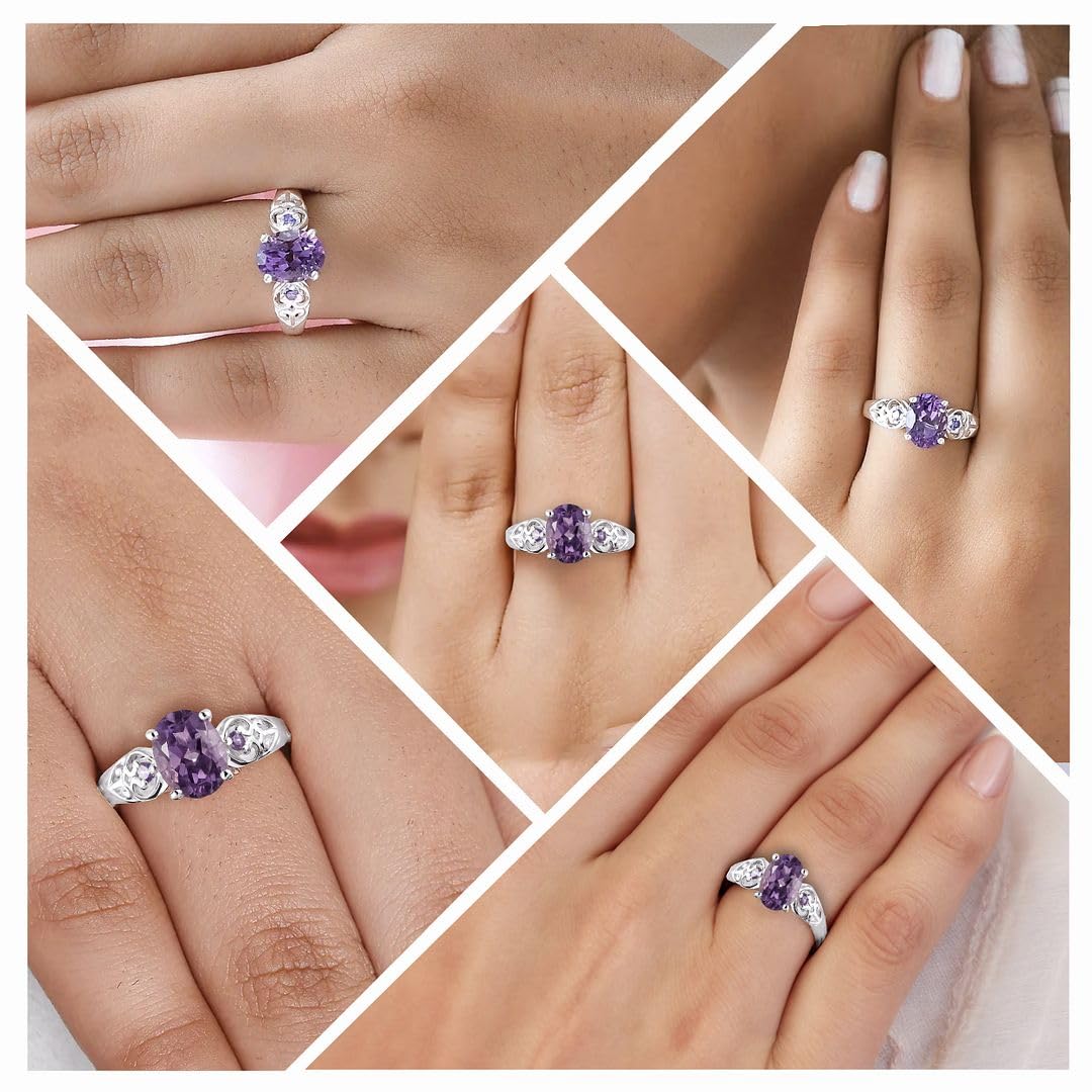 Amethyst Rings for Women in 925 Sterling Silver Amethyst Rings - Cubic Zirconia CZ Crystal - Engagement Jewelry for Women - Ctw 1.85 - Birthday Anniversary Weddings Gifts for Womens - Image 2
