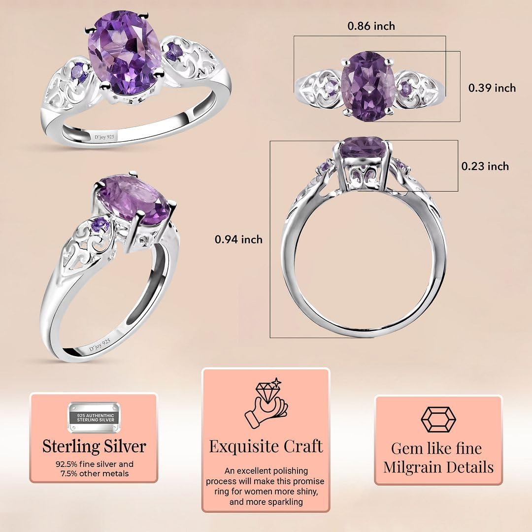 Amethyst Rings for Women in 925 Sterling Silver Amethyst Rings - Cubic Zirconia CZ Crystal - Engagement Jewelry for Women - Ctw 1.85 - Birthday Anniversary Weddings Gifts for Womens - Image 3