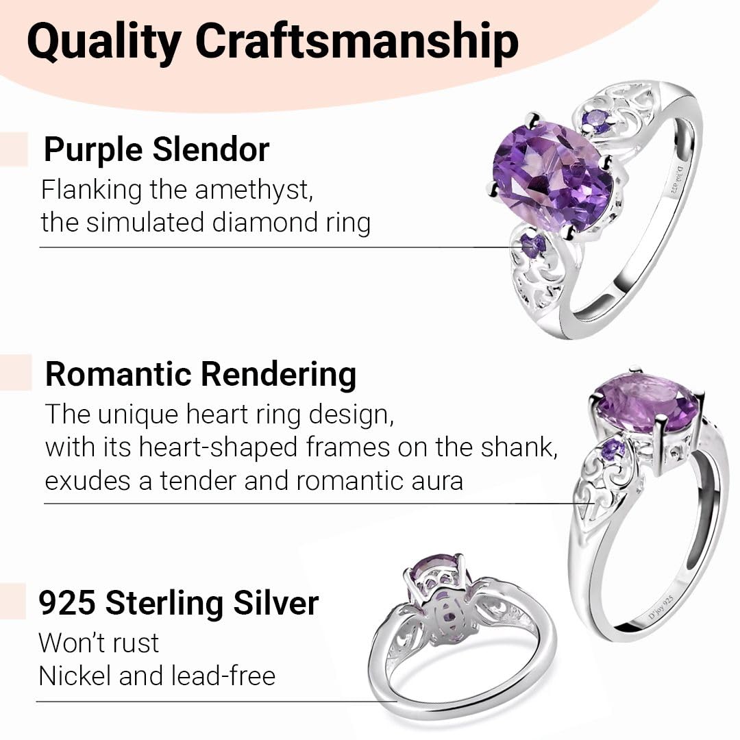 Amethyst Rings for Women in 925 Sterling Silver Amethyst Rings - Cubic Zirconia CZ Crystal - Engagement Jewelry for Women - Ctw 1.85 - Birthday Anniversary Weddings Gifts for Womens - Image 5