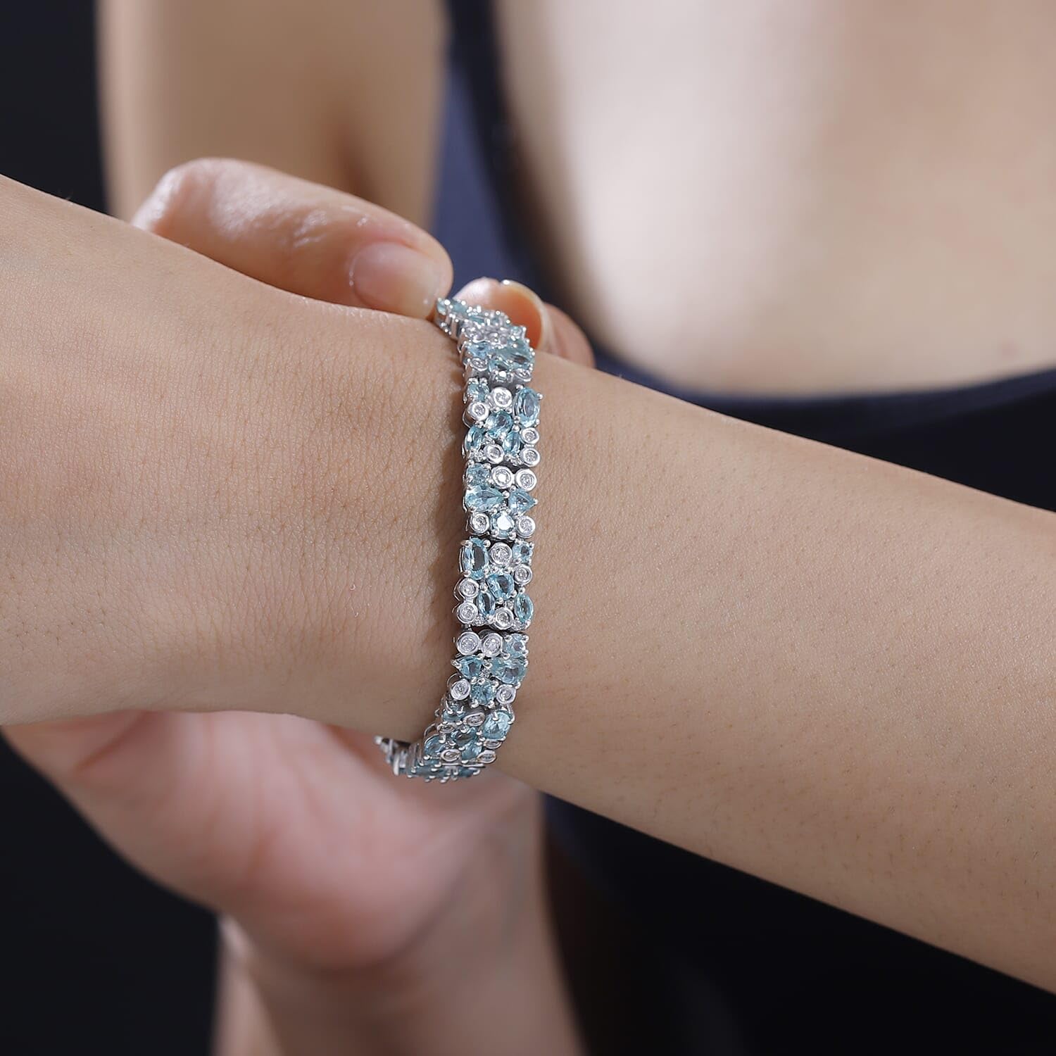 Apatite Moissanite 925 Sterling Silver Rhodium Plated Ocean Bubble Bracelet for Women Jewelry Birthday Christmas Gifts - Image 3