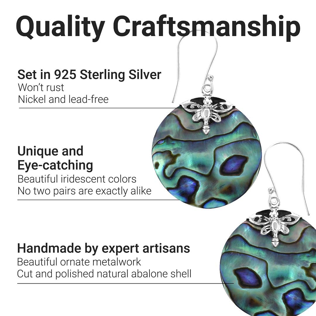 Beach Earrings for Women in 925 Sterling Silver - Unique Abalone Costume Vintage Jewelry Birthday Gifts Birthday Christmas Gifts - Image 3