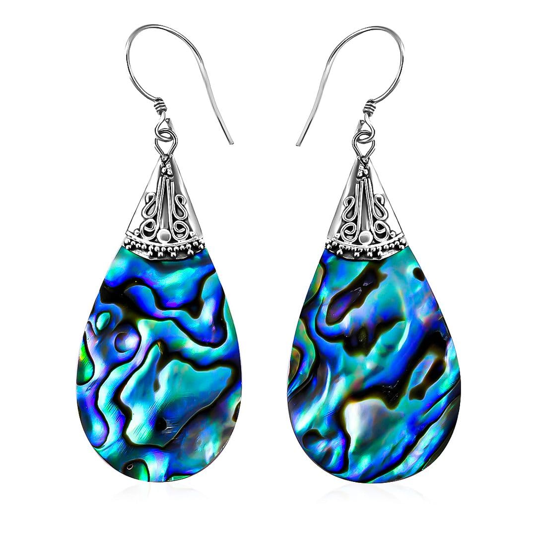 Beach Jewelry for Women in 925 Sterling Silver - Funky Colorful Abalone Shell Beautiful Jewelry Birthday Christmas Gifts for Her