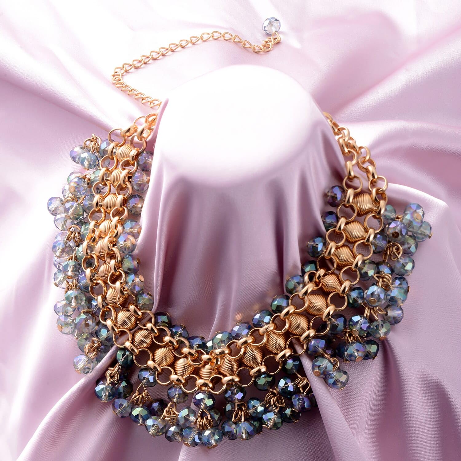 Bib Choker Statement Necklace for Women (Blue/ Purple/ Champagne/ Peacock) - Choker Necklace Costume Cute Women Necklaces Her Statement Jewelry Anniversary - Birthday Christmas Gifts for Women - Image 2