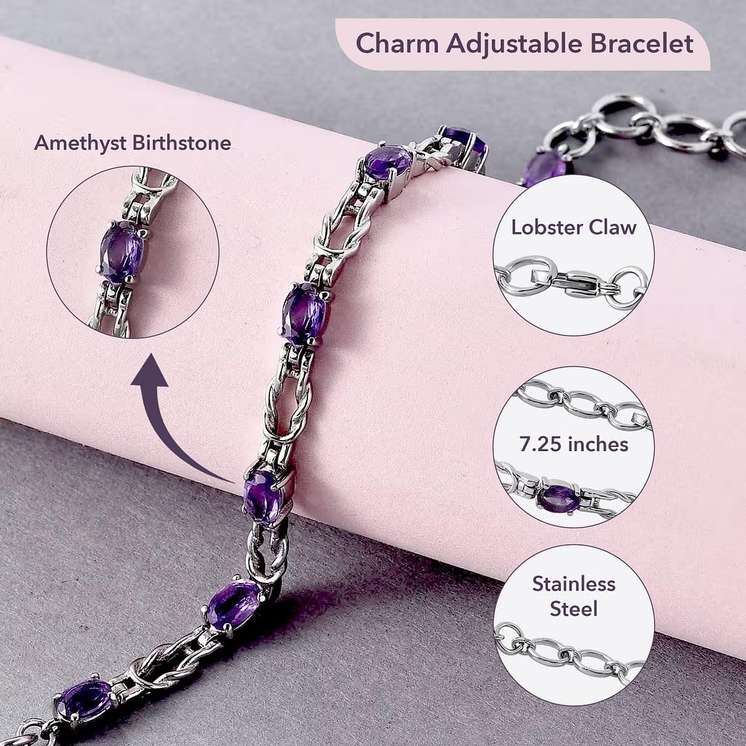 Birthstone Bracelets for Women - Charm Bracelet Adjustable Engagement Anniversary Wedding Promise Gemstone Stainless Steel Jewelry Birthday Christmas Gifts for Womens - 7.5 Inches - Image 3