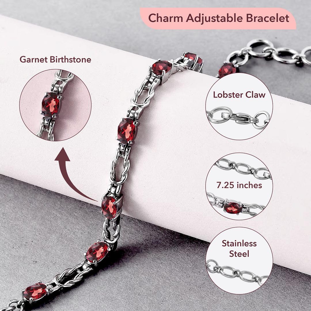 Birthstone Bracelets for Women - Charm Bracelet Adjustable Engagement Anniversary Wedding Promise Gemstone Stainless Steel Jewelry Birthday Christmas Gifts for Womens - 7.5 Inches - Image 3