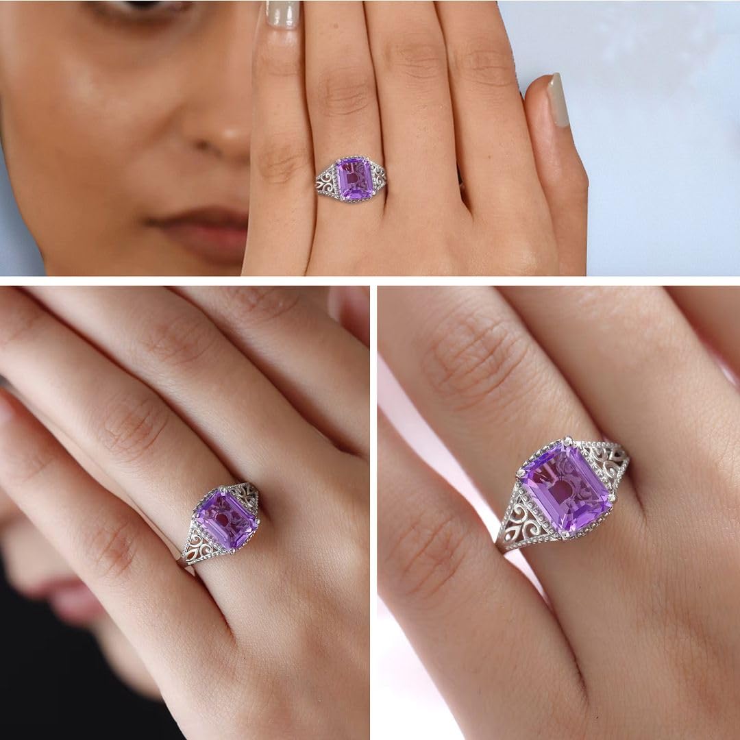 Birthstone Rings for Women Sterling Silver 925 with Platinum Plated - Daughters Mothers Engagement Promise Rings for Her - Gemstone Statement Jewelry - Cute Statement Gifts for Womens - Image 2