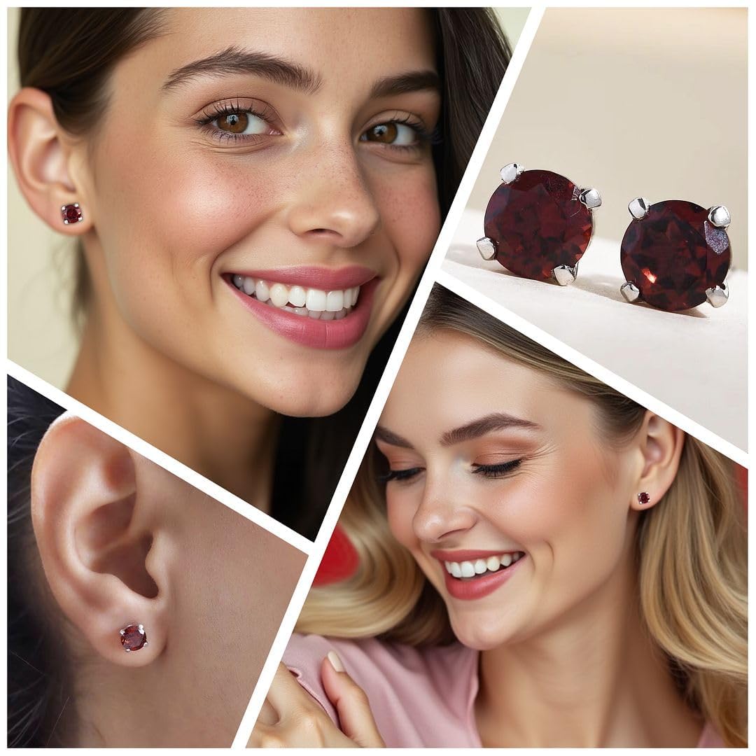 Birthstone Stud Earrings for Women 925 Sterling Silver Gemstone Jewelry Anniversary Birthday Christmas Gifts for Women - Image 2