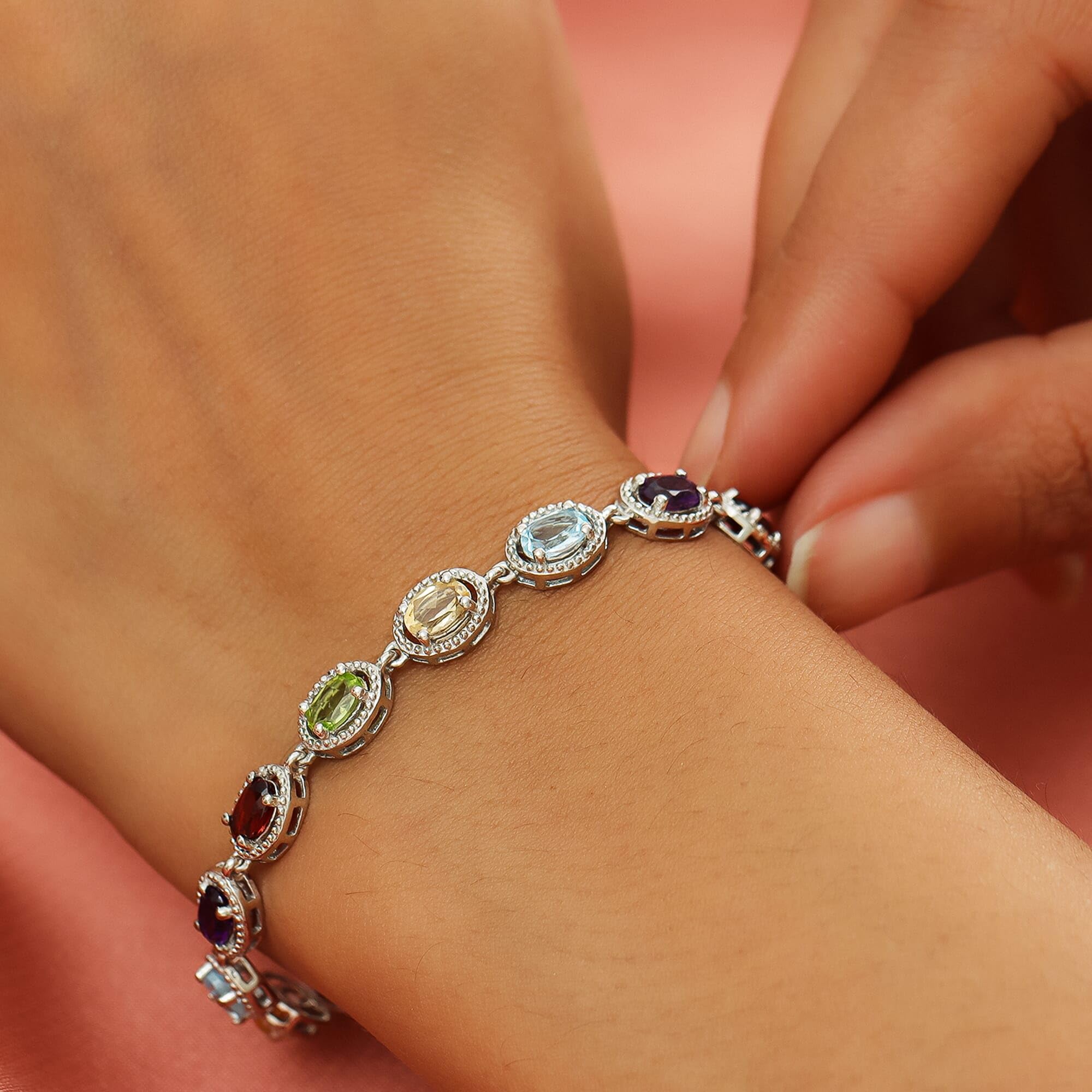 Birthstone Tennis Bracelets for Women - Friendship Bracelets in 925 Sterling Silver Platinum Plated - Cute Fashion Gemstone Jewelry Birthday Christmas Gifts for Her 6.5 - 7.25 Inch - Image 4
