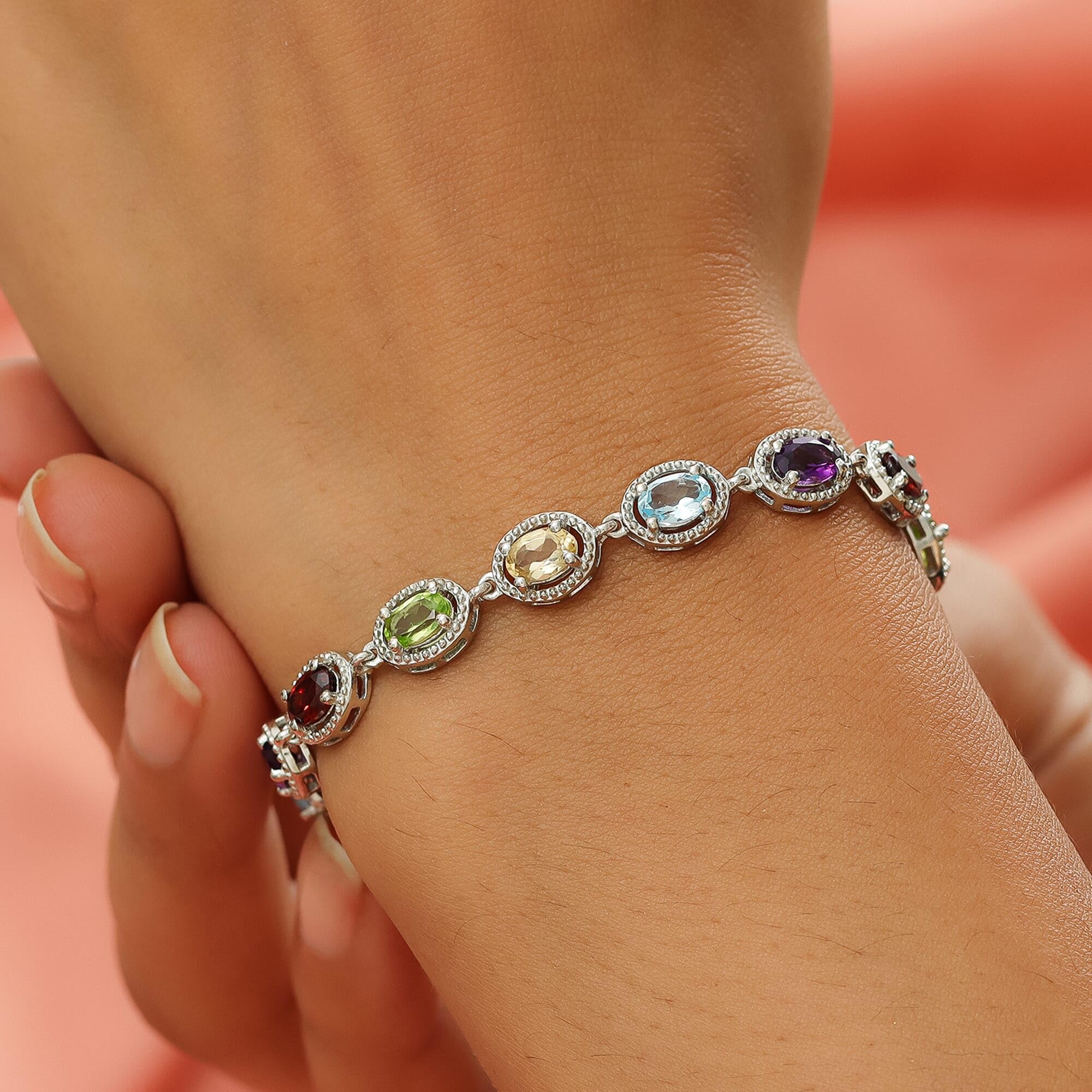 Birthstone Tennis Bracelets for Women - Friendship Bracelets in 925 Sterling Silver Platinum Plated - Cute Fashion Gemstone Jewelry Birthday Christmas Gifts for Her 6.5 - 7.25 Inch - Image 5
