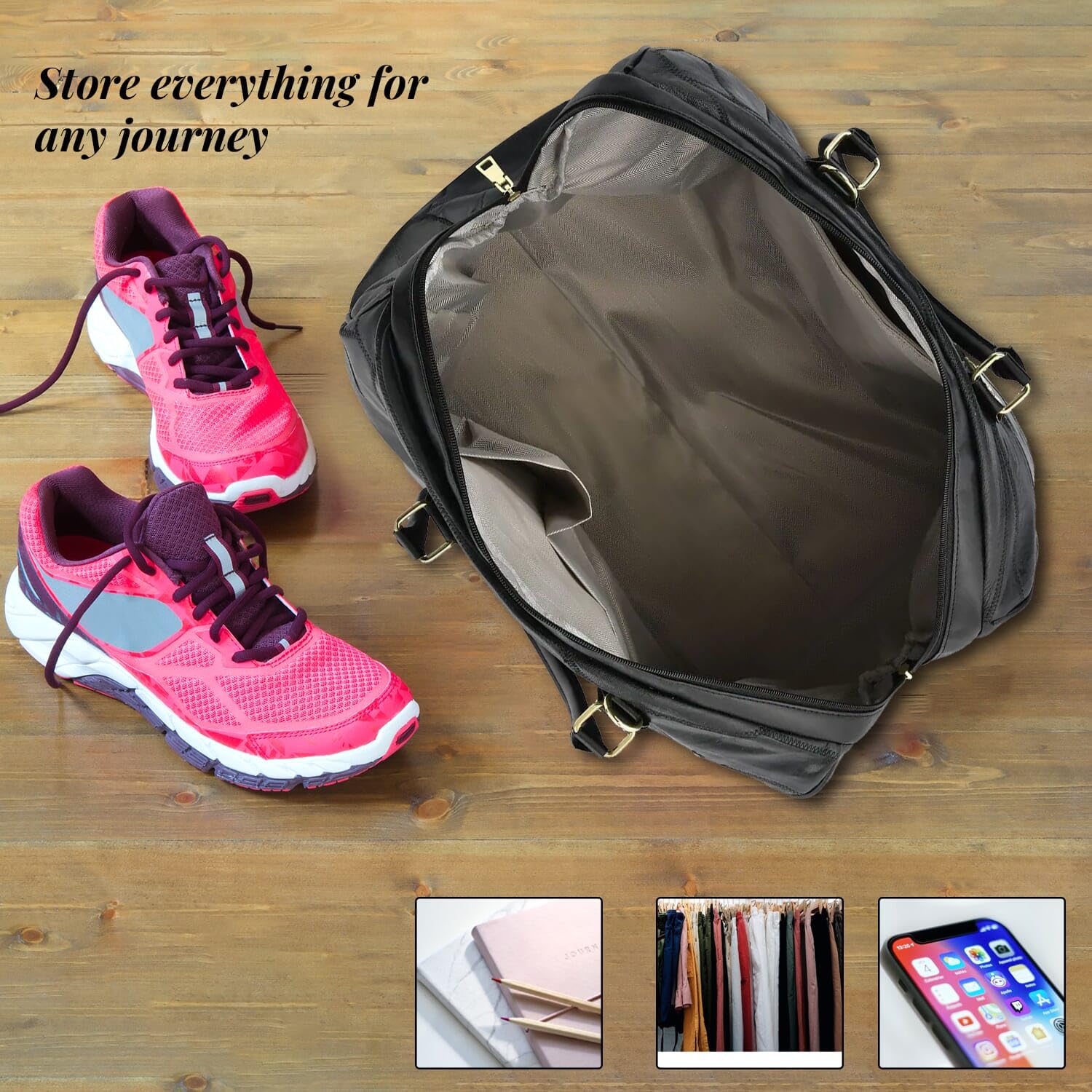 Black Color Sheepskin Leather Travel Bag with Handle Drop and Shoulder Strap Birthday Christmas Gifts - Image 5