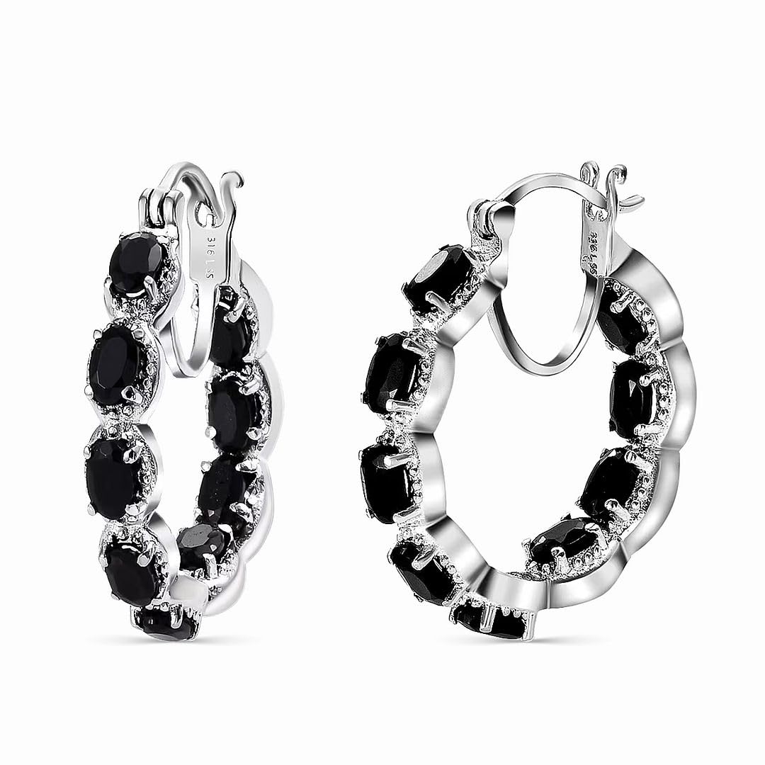 Black Onyx Earrings for Women Stainless Steel - Hoop Earrings for Women - Cute Fashion Gemstone Birthstone Jewelry Birthday Christmas Gifts for Her