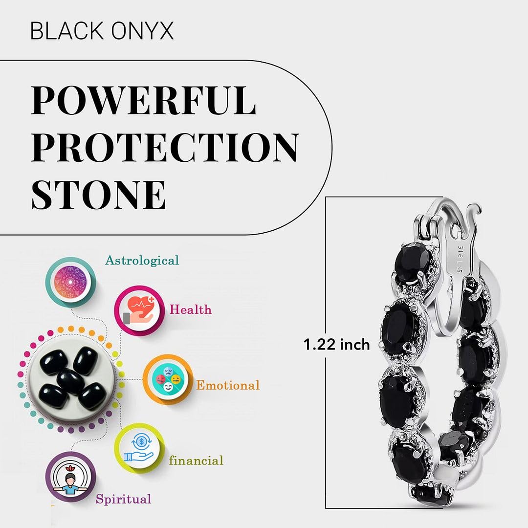 Black Onyx Earrings for Women Stainless Steel - Hoop Earrings for Women - Cute Fashion Gemstone Birthstone Jewelry Birthday Christmas Gifts for Her - Image 3