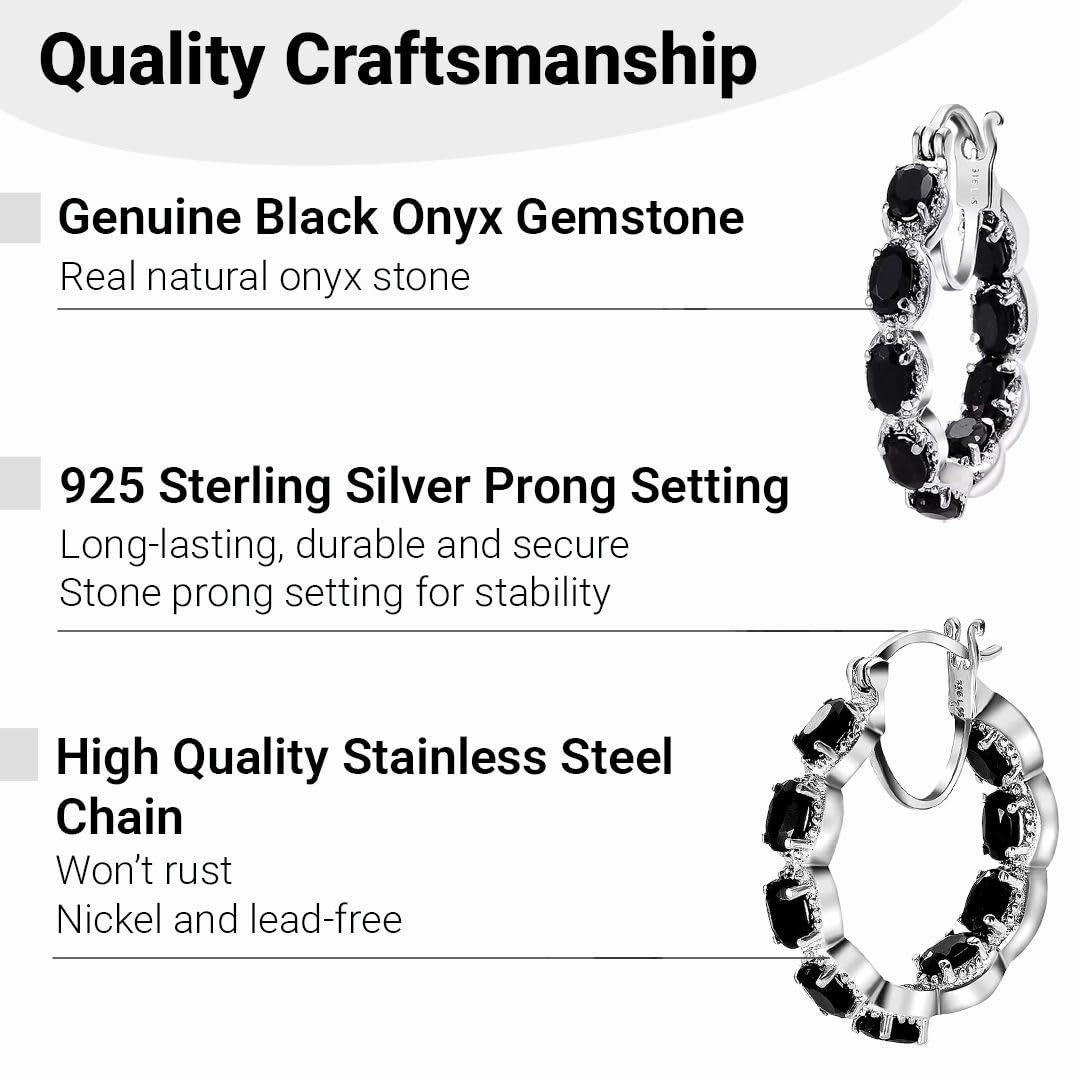 Black Onyx Earrings for Women Stainless Steel - Hoop Earrings for Women - Cute Fashion Gemstone Birthstone Jewelry Birthday Christmas Gifts for Her - Image 5