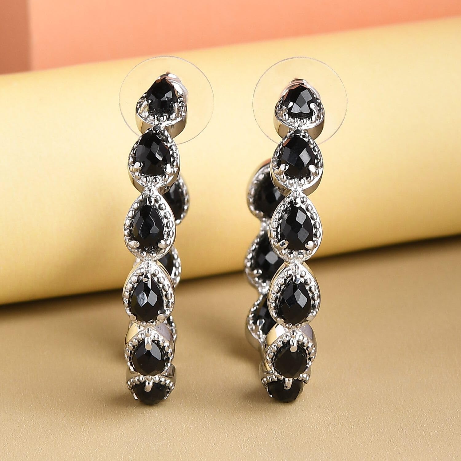 Black Onyx Inside Out Half Hoop Earrings Stainless Steel for Women Jewelry Birthday Christmas Gifts for Women - Image 2