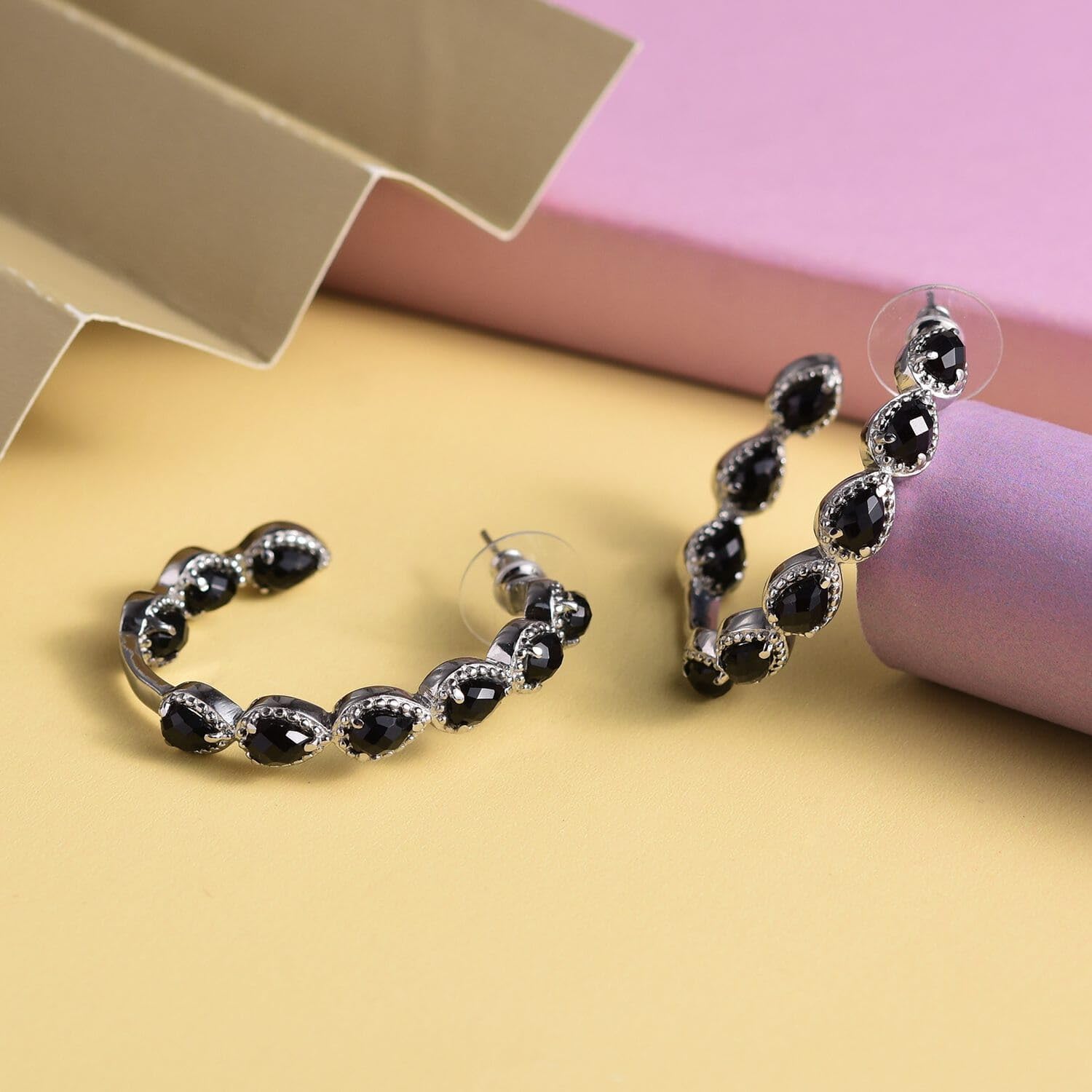 Black Onyx Inside Out Half Hoop Earrings Stainless Steel for Women Jewelry Birthday Christmas Gifts for Women - Image 3