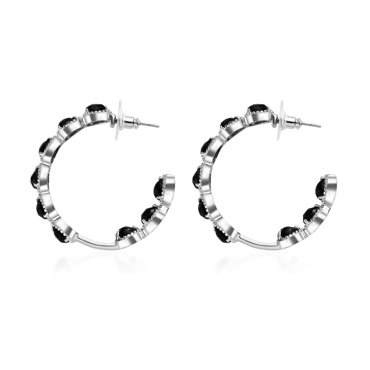 Black Onyx Inside Out Half Hoop Earrings Stainless Steel for Women Jewelry Birthday Christmas Gifts for Women - Image 5