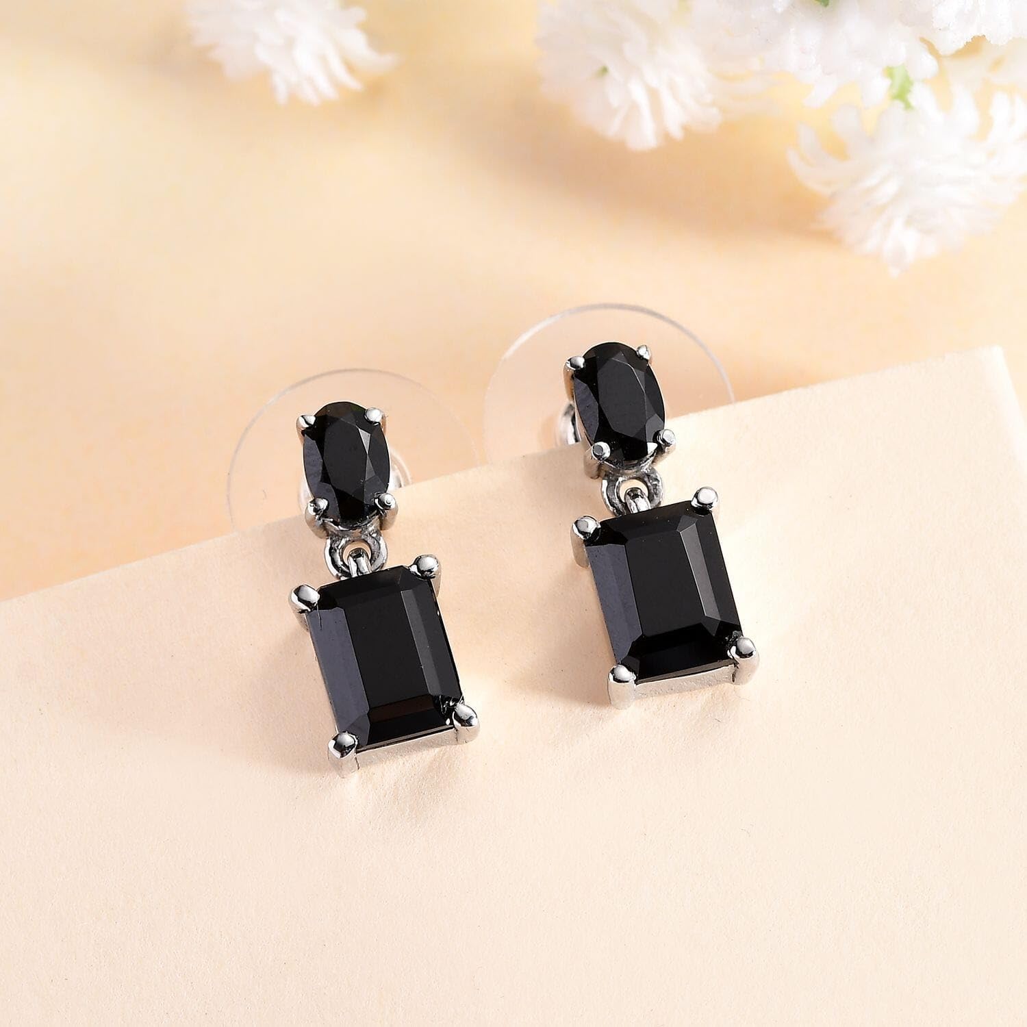Black Spinel Earrings Studs - Gemstone Dangle Drop Earrings for Women - Stainless Steel Birthstone Jewelry Birthday Christmas Gifts for Her - Image 2