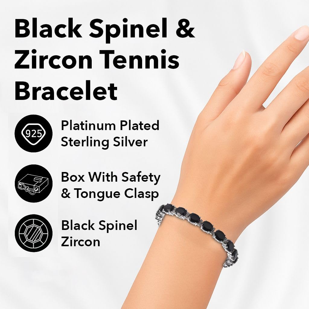 Black Spinel & Zircon 41.15 ctw Tennis Bracelets for Women in 925 Sterling Silver with Platinum Plated Gemstone Birthstone Jewelry Anniversary Birthday Christmas Gifts for Womens - 7.25" - Image 3