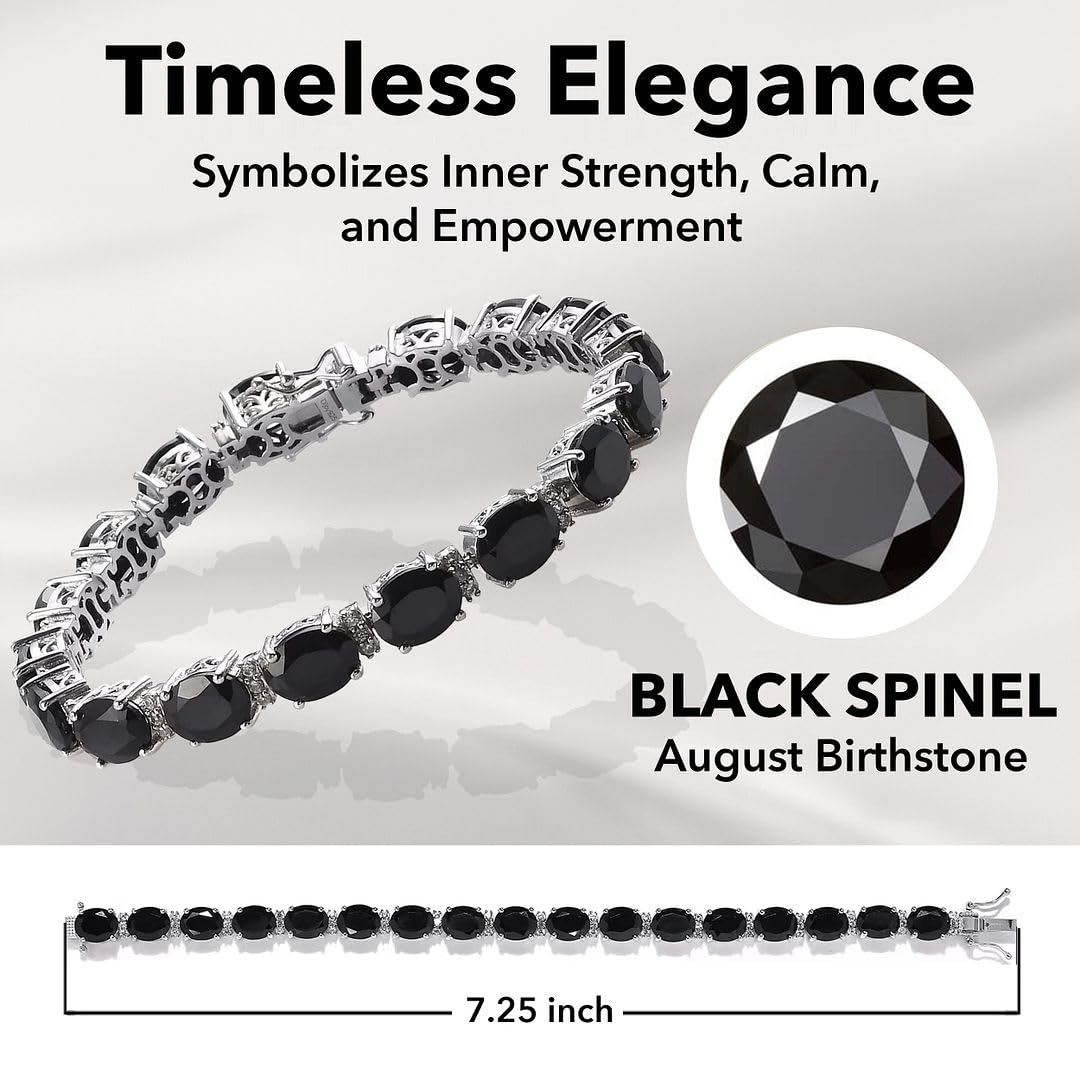 Black Spinel & Zircon 41.15 ctw Tennis Bracelets for Women in 925 Sterling Silver with Platinum Plated Gemstone Birthstone Jewelry Anniversary Birthday Christmas Gifts for Womens - 7.25" - Image 5