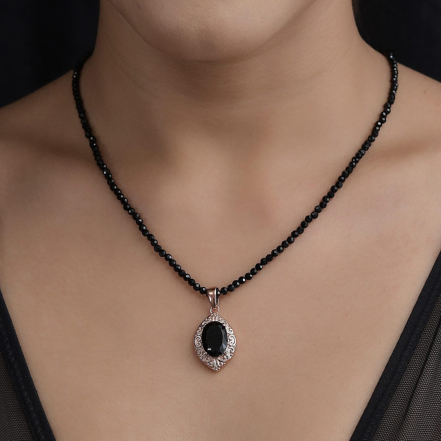 Black Tourmaline Pendant Necklace for Women - Quartzite Beads Stainless Steel Necklaces Size 20 Inches Statement Jewelry - Engagement, Wedding, Anniversary - Birthday Christmas Gifts for Women - Image 2
