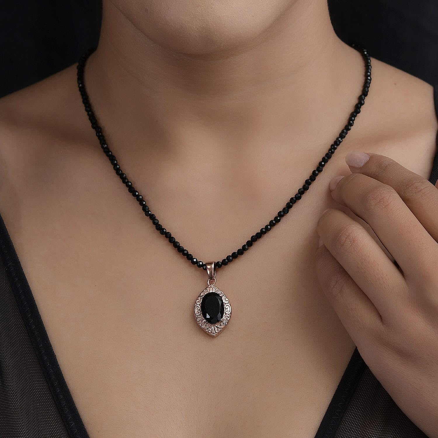 Black Tourmaline Pendant Necklace for Women - Quartzite Beads Stainless Steel Necklaces Size 20 Inches Statement Jewelry - Engagement, Wedding, Anniversary - Birthday Christmas Gifts for Women - Image 3