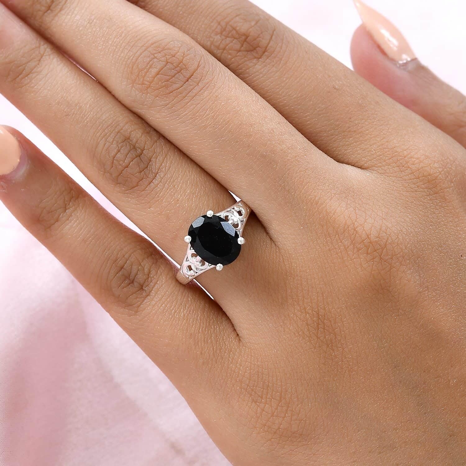 Black Tourmaline Ring 925 Sterling Silver Split Shank Vintage Statement Engagement Women Jewelry Birthday Christmas Gifts for Women - Image 2