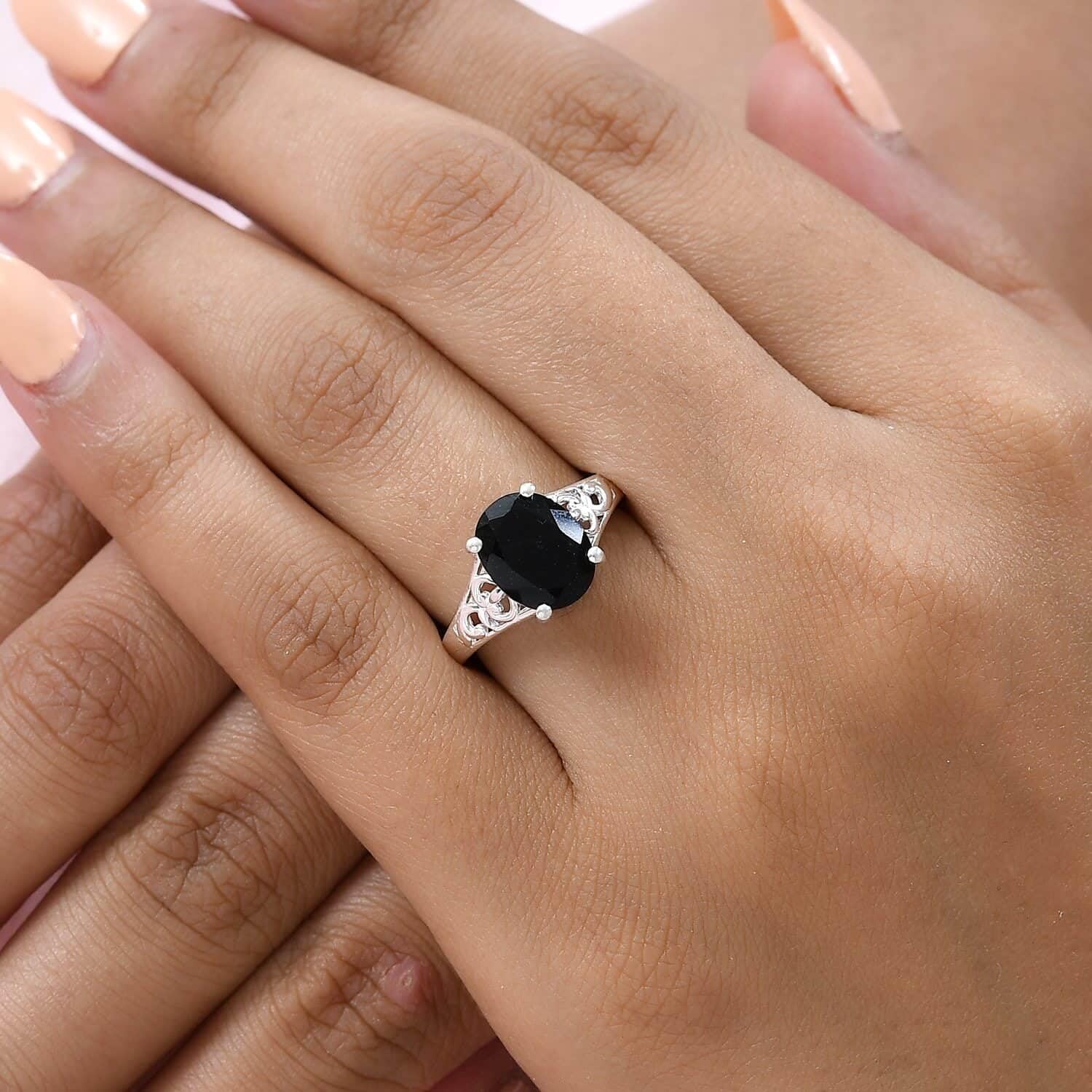 Black Tourmaline Ring 925 Sterling Silver Split Shank Vintage Statement Engagement Women Jewelry Birthday Christmas Gifts for Women - Image 3