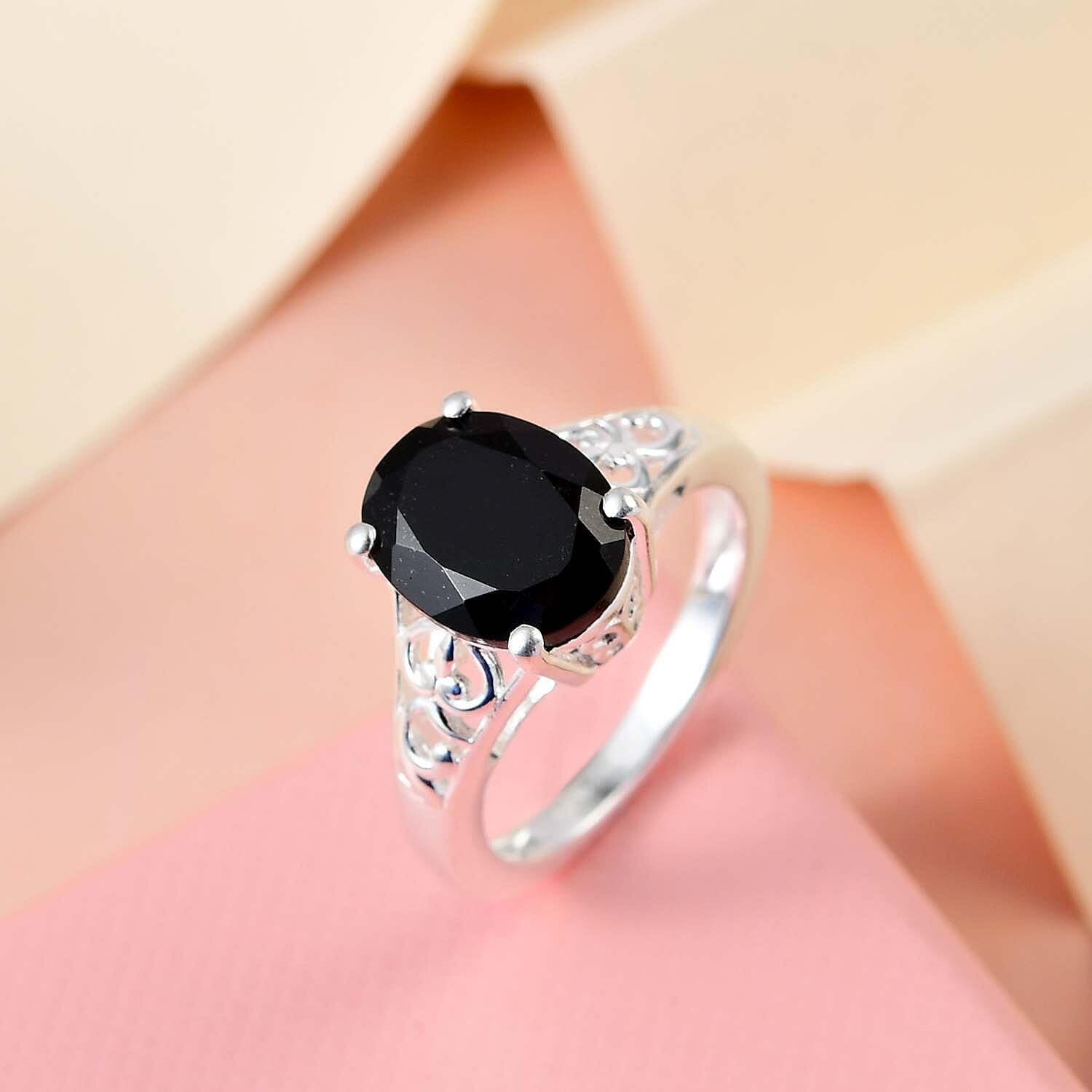 Black Tourmaline Ring 925 Sterling Silver Split Shank Vintage Statement Engagement Women Jewelry Birthday Christmas Gifts for Women - Image 4