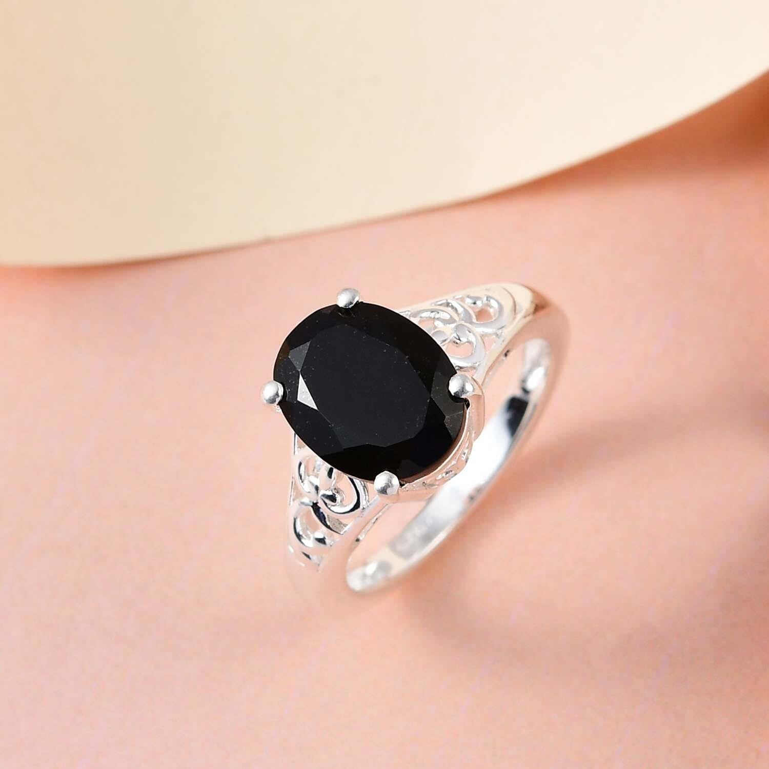 Black Tourmaline Ring 925 Sterling Silver Split Shank Vintage Statement Engagement Women Jewelry Birthday Christmas Gifts for Women - Image 5