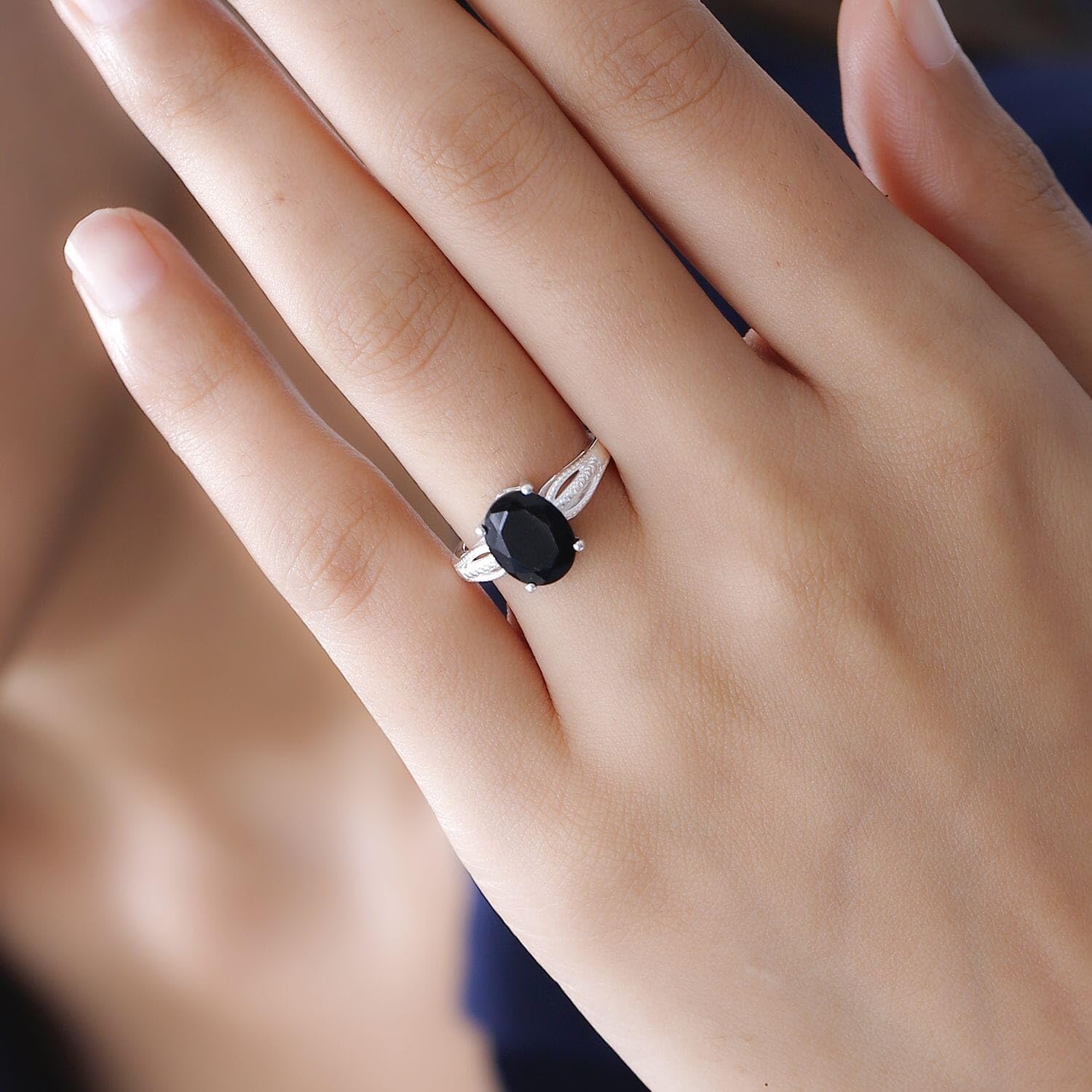 Black Tourmaline Ring 925 Sterling Silver Split Shank Vintage Statement Engagement Women Jewelry Birthday Christmas Gifts for Women - Image 3