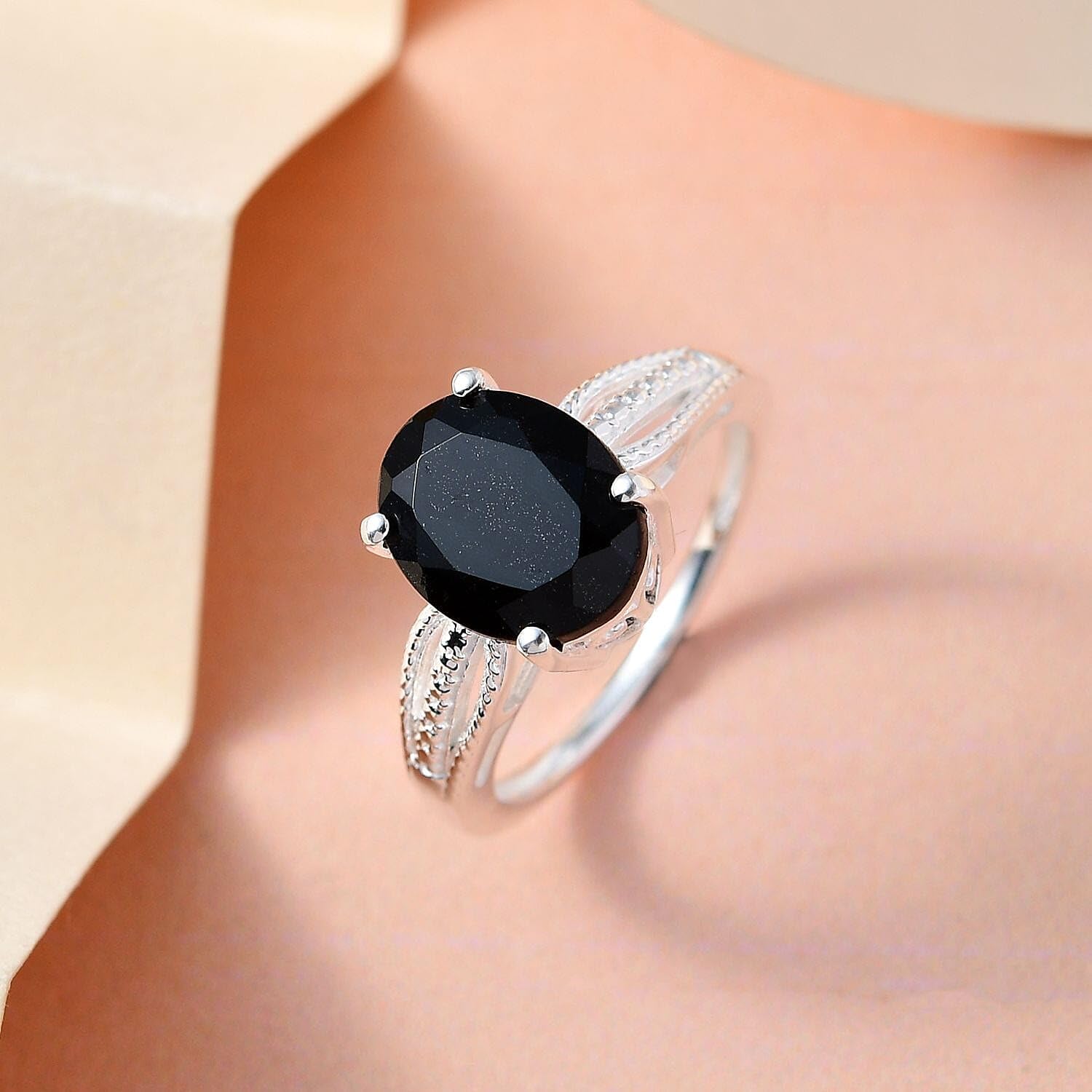 Black Tourmaline Ring 925 Sterling Silver Split Shank Vintage Statement Engagement Women Jewelry Birthday Christmas Gifts for Women - Image 4