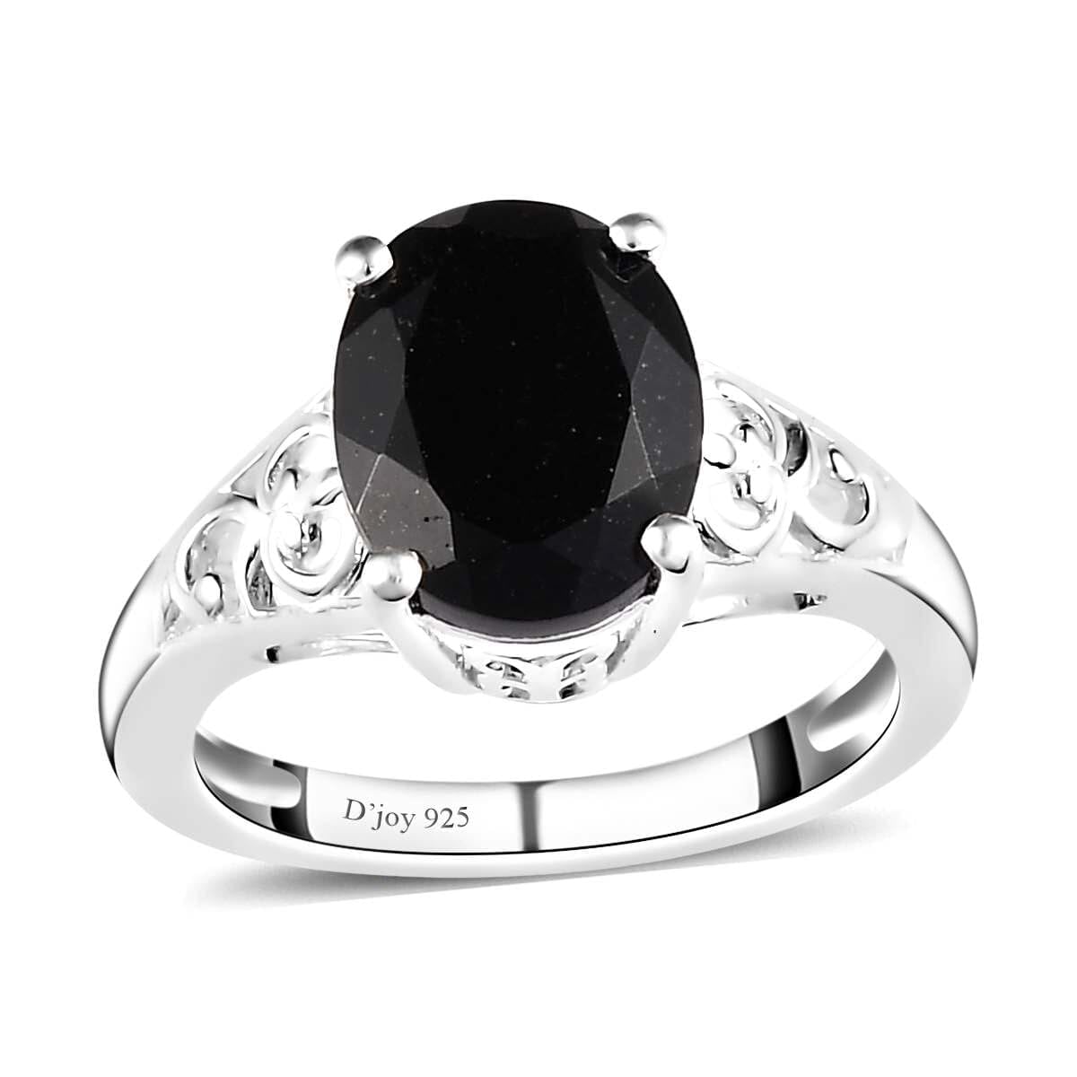 Black Tourmaline Ring 925 Sterling Silver Split Shank Vintage Statement Engagement Women Jewelry Birthday Christmas Gifts for Women