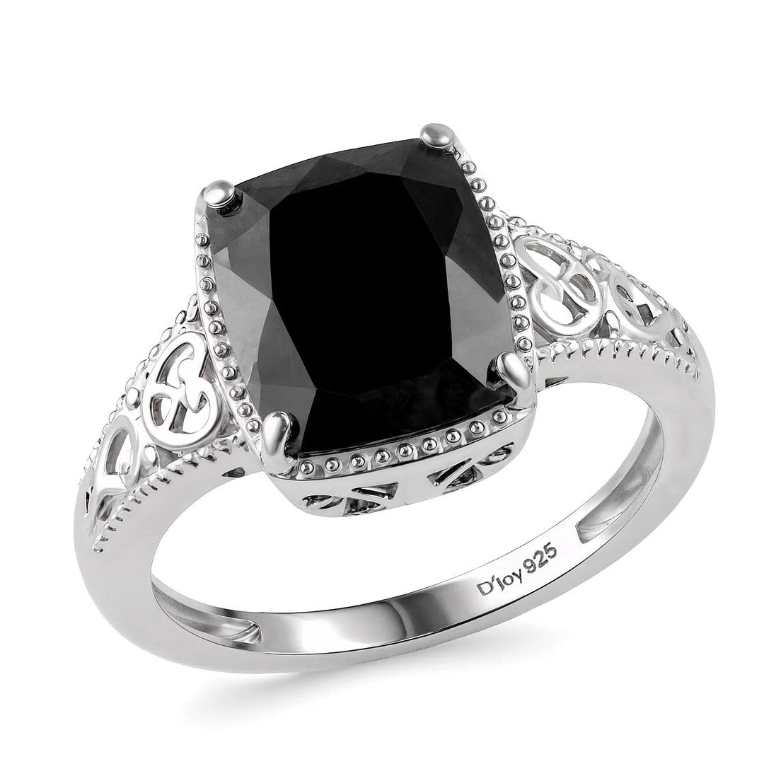 Black Tourmaline Ring in 925 Sterling Silver - October Birthstone Rings for Women - Engagement Promise Floral Statement Vintage Solitaire Tourmaline Jewelry Christmas Gifts for Womens
