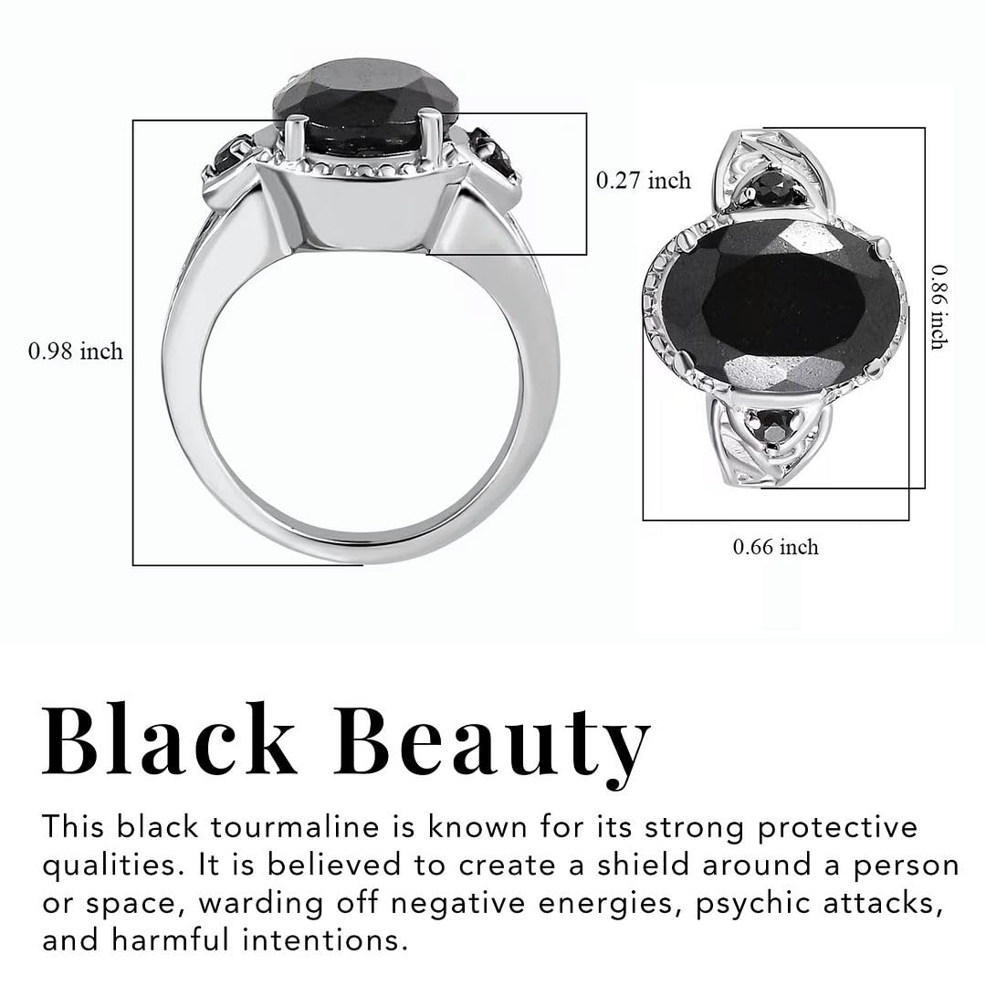 Black Tourmaline Ring Spinel - Birthstone Rings for Women - Engagement Promise Statement Vintage Stainless Steel Tourmaline Jewelry Birthday Christmas Gifts for Womens - Image 3