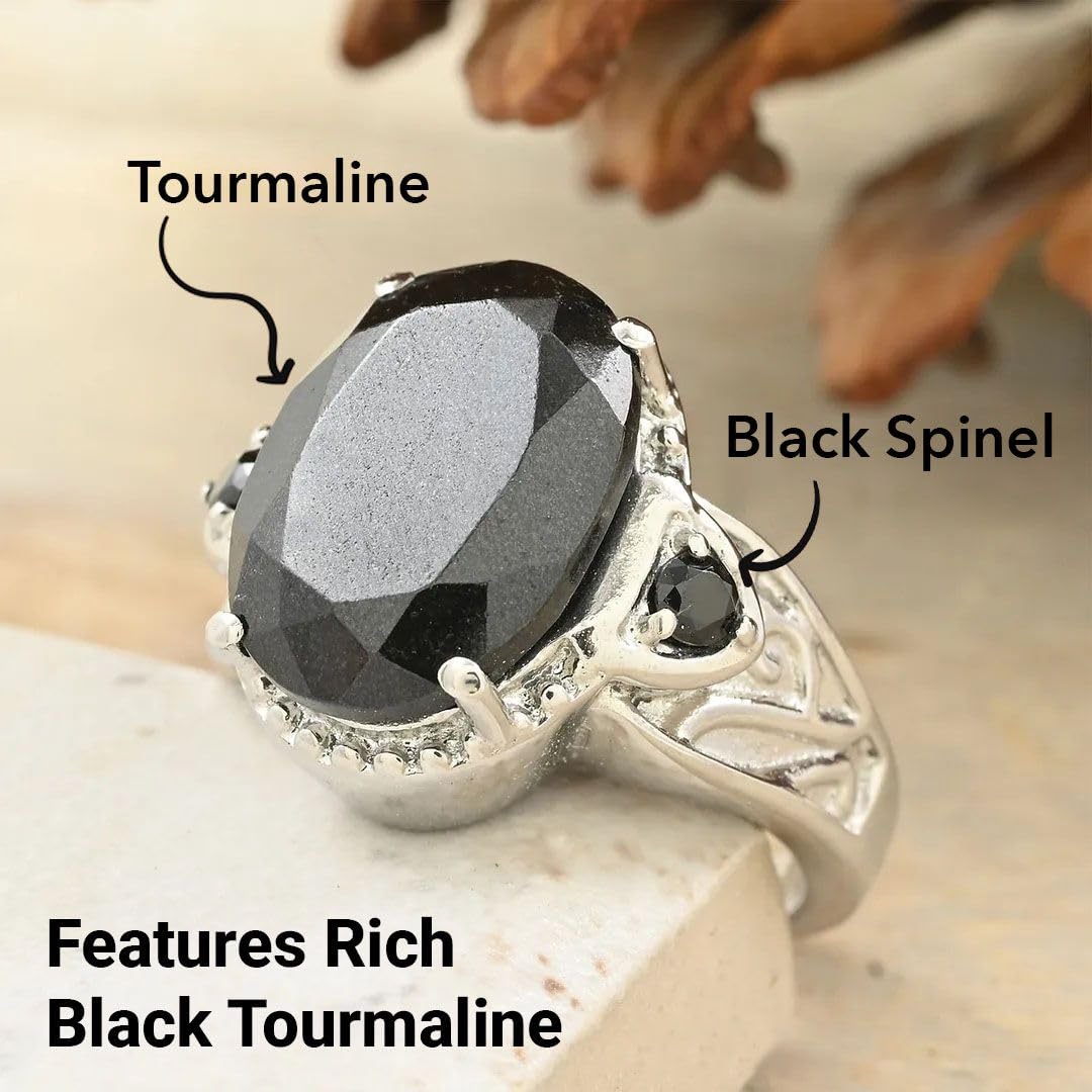 Black Tourmaline Ring Spinel - Birthstone Rings for Women - Engagement Promise Statement Vintage Stainless Steel Tourmaline Jewelry Birthday Christmas Gifts for Womens - Image 5