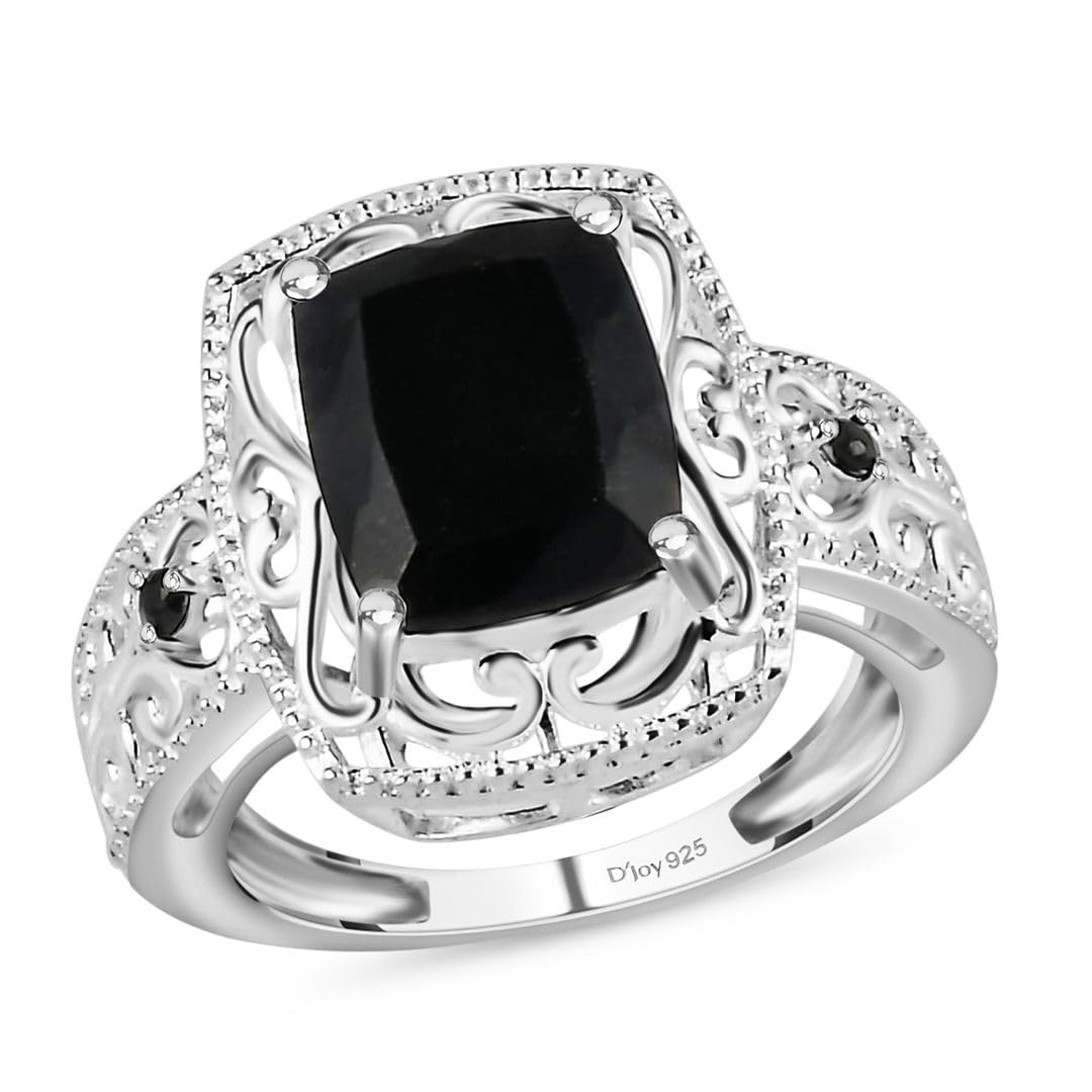 Black Tourmaline Rings - Birthstone Rings for Women - Engagement Promise Ring for Her Statement Vintage Stainless Steel Tourmaline Jewelry Gifts for Womens